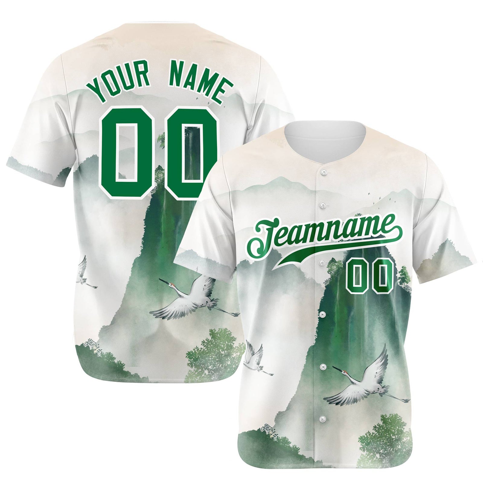 Custom White Green White Authentic Printed Fashion Baseball Jersey