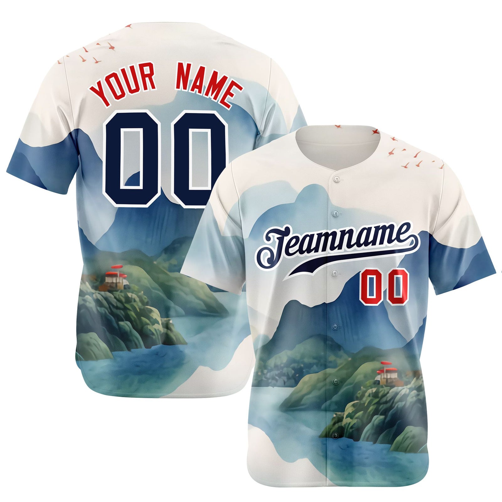 Custom White Navy Light Blue Authentic Printed Fashion Baseball Jersey