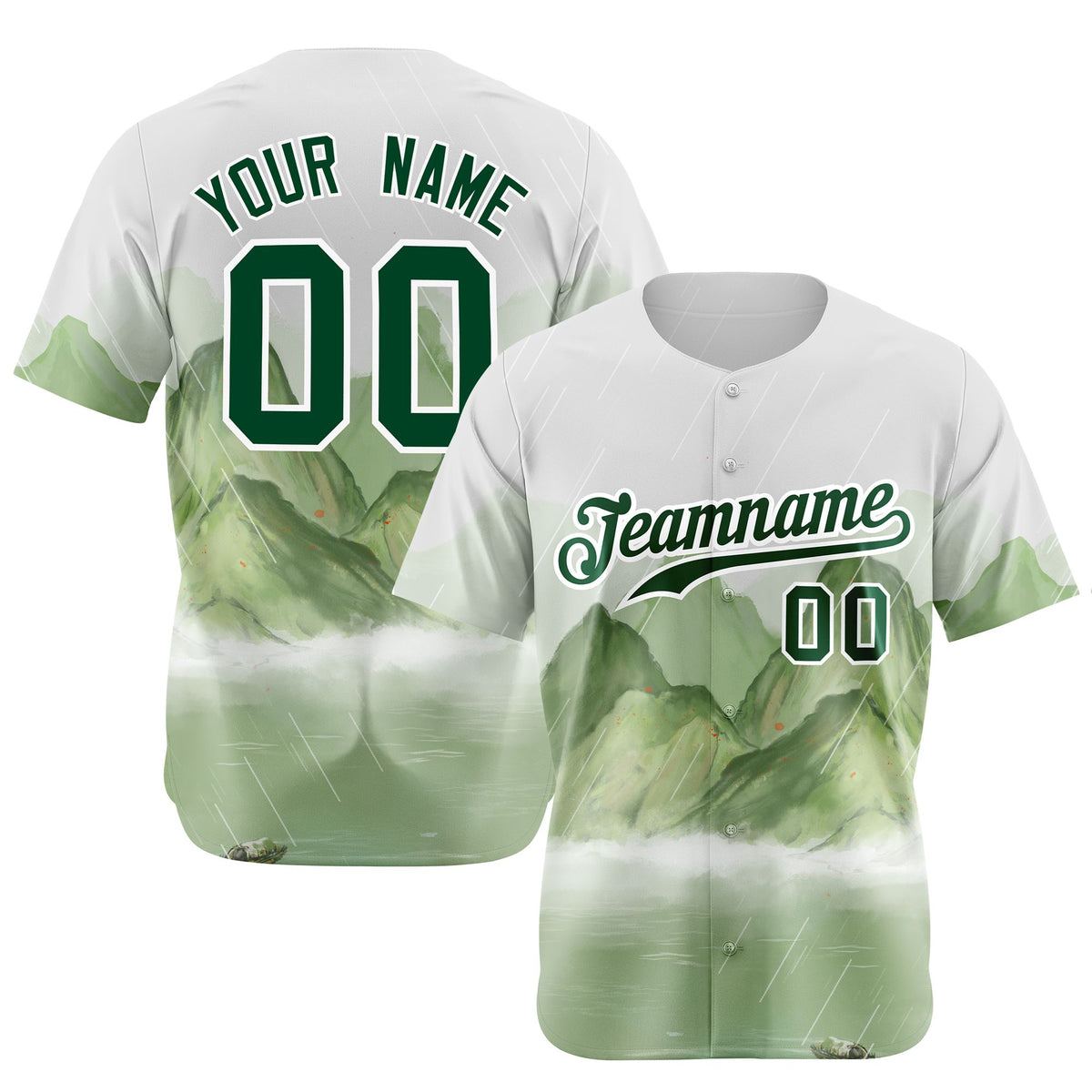 Custom White Kelly Green Authentic Printed Fashion Baseball Jersey