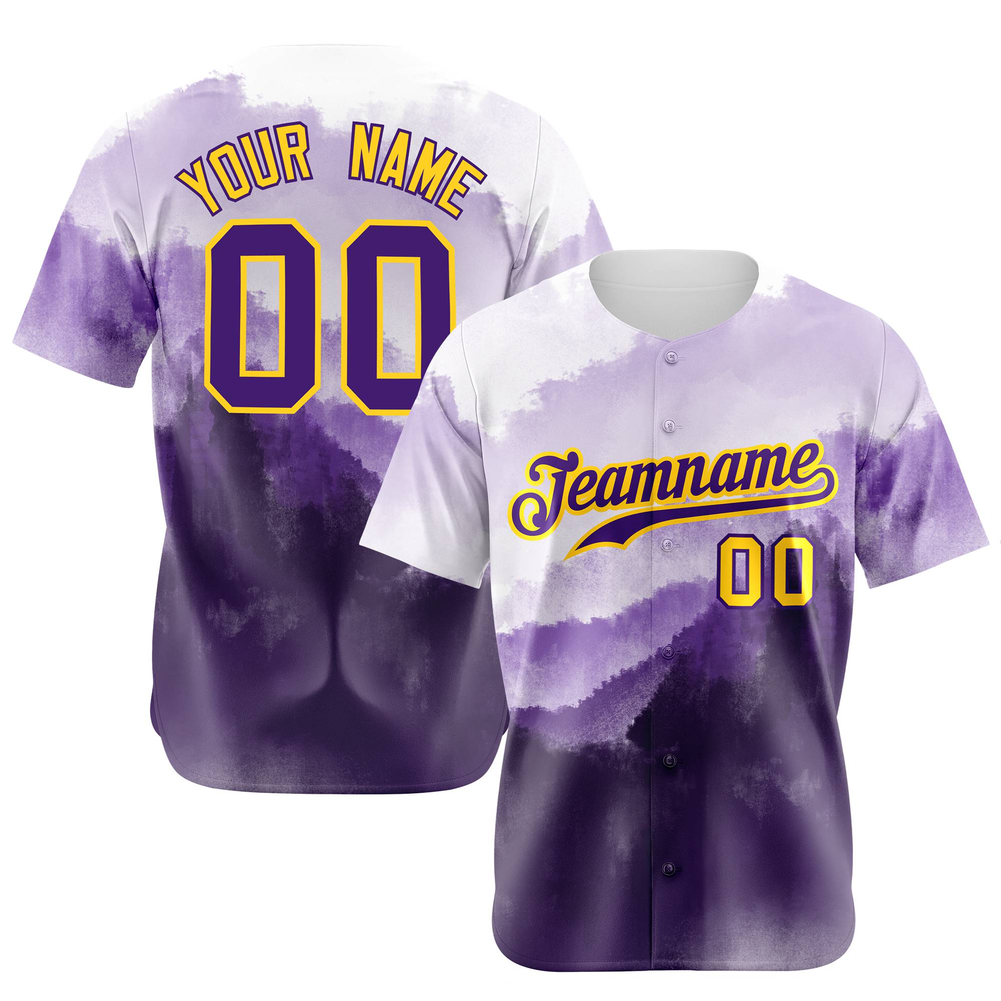 Custom White Purple Gold Authentic Printed Fashion Baseball Jersey