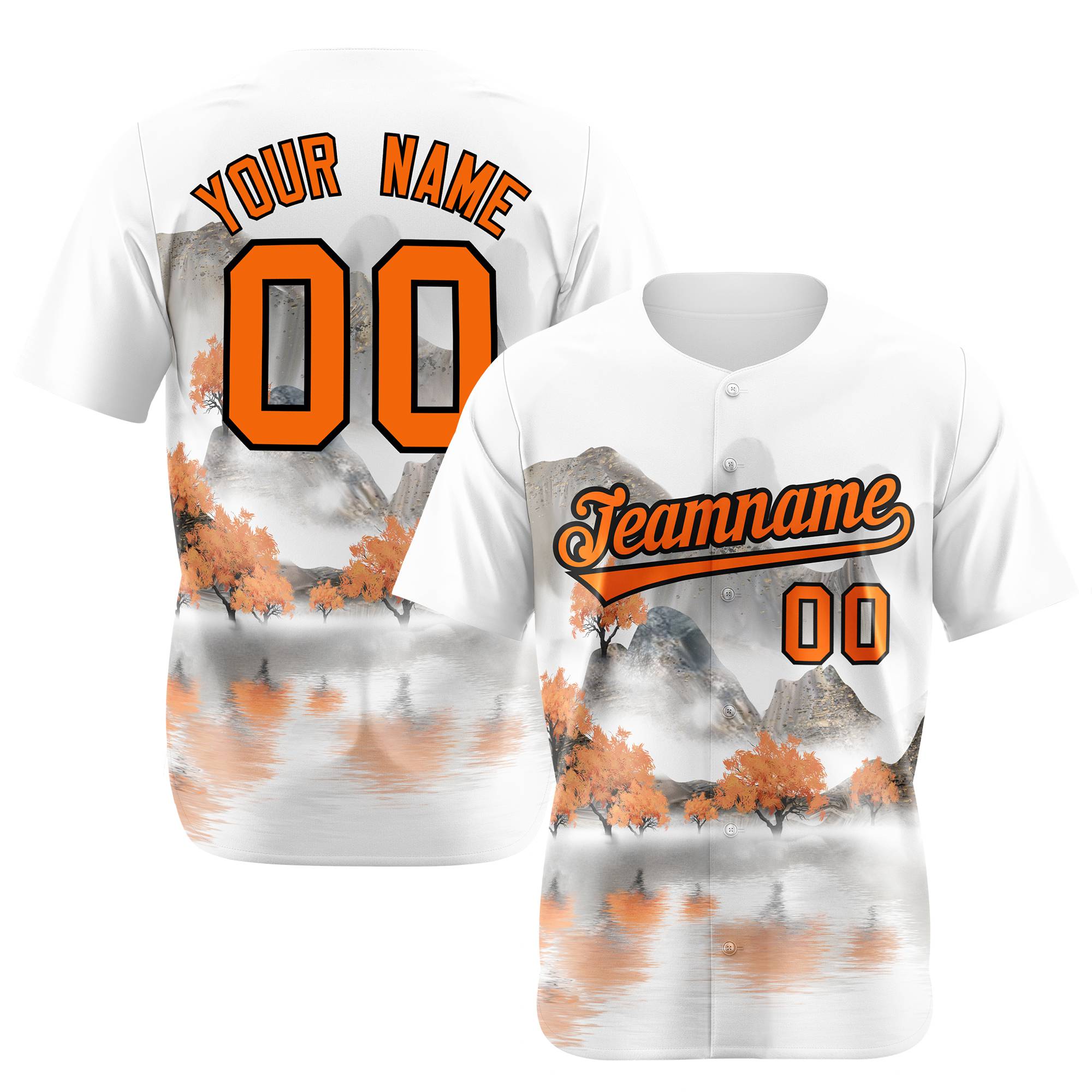 Custom White Orange Black Authentic Printed Fashion Baseball Jersey