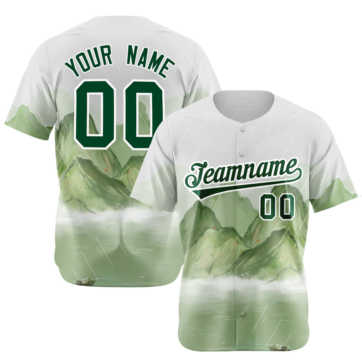 Custom White Kelly Green Authentic Printed Fashion Baseball Jersey