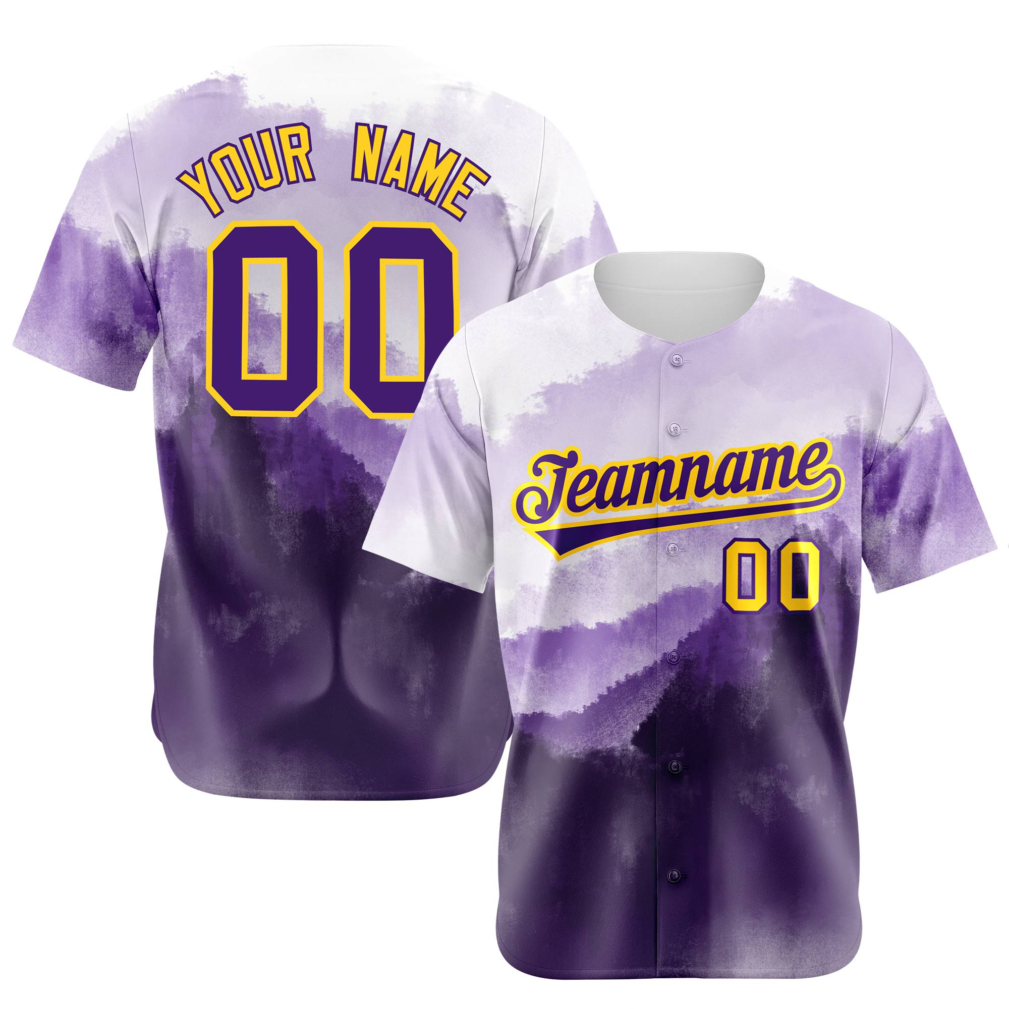 Custom White Purple Gold Authentic Printed Fashion Baseball Jersey