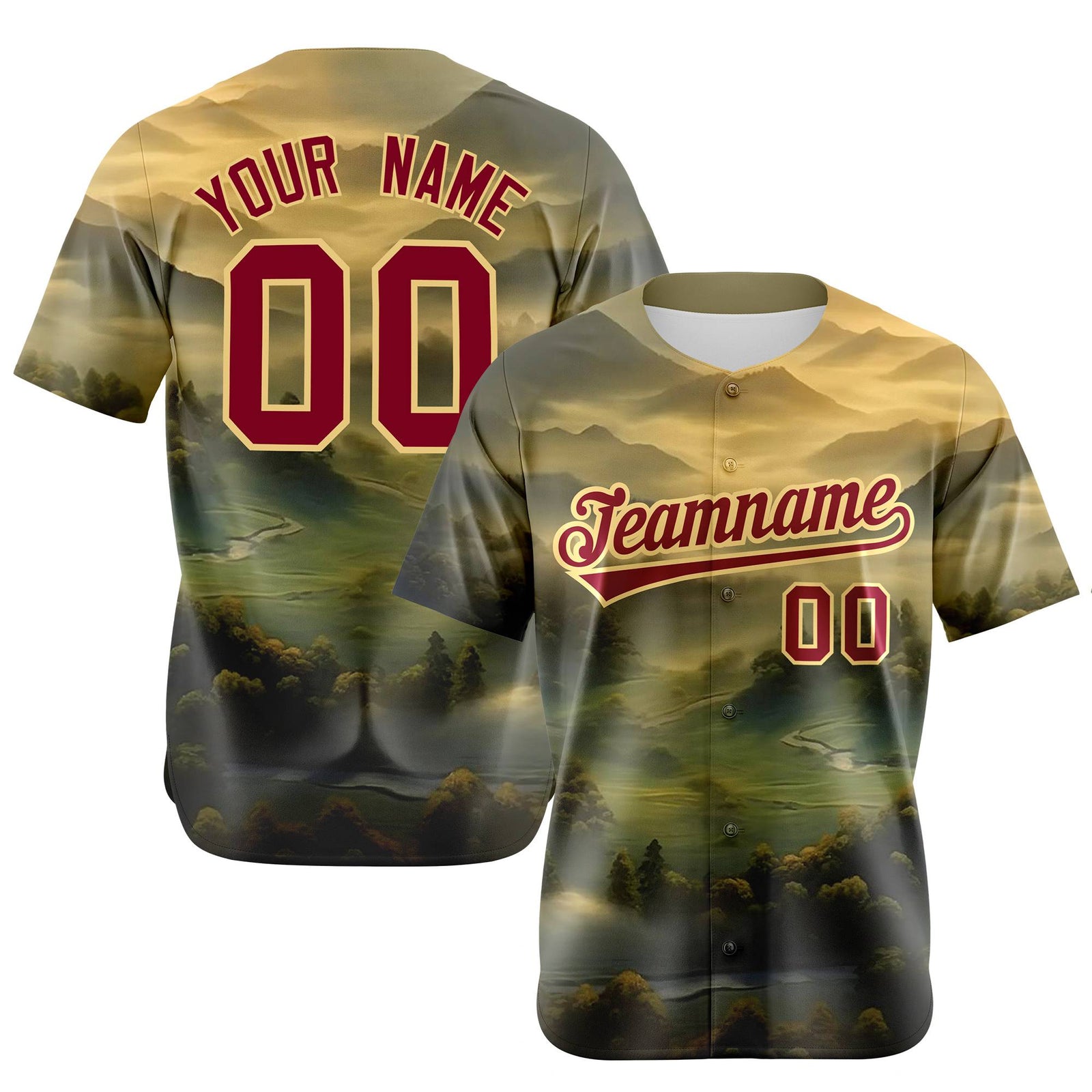 Custom White Burgundy Gold Authentic Printed Fashion Baseball Jersey