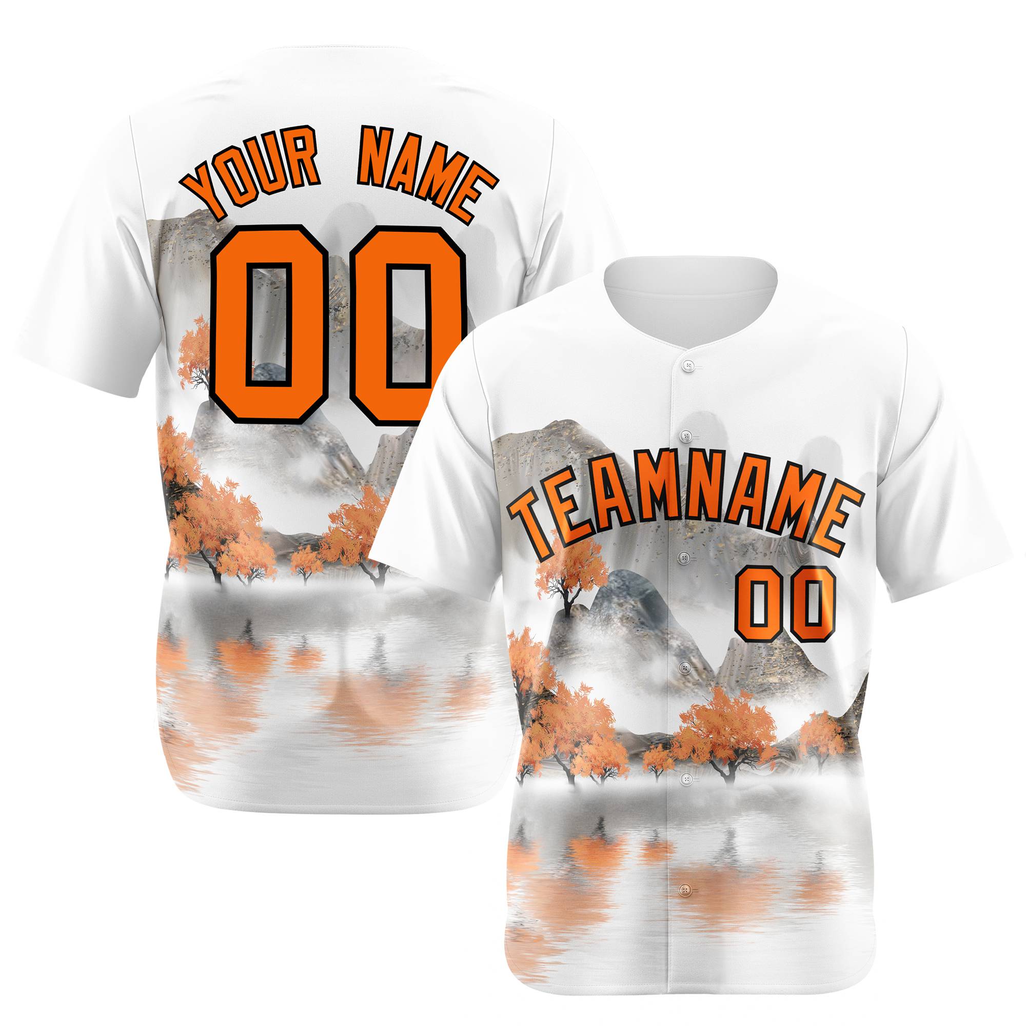 Custom White Orange Black Authentic Printed Fashion Baseball Jersey