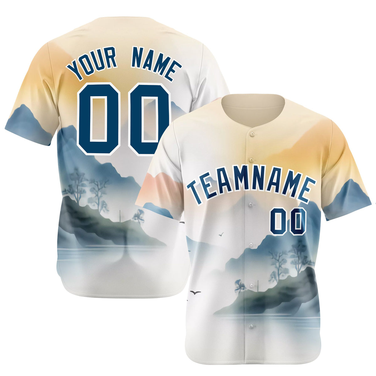 Custom White Light Blue Orange Authentic Printed Fashion Baseball Jersey