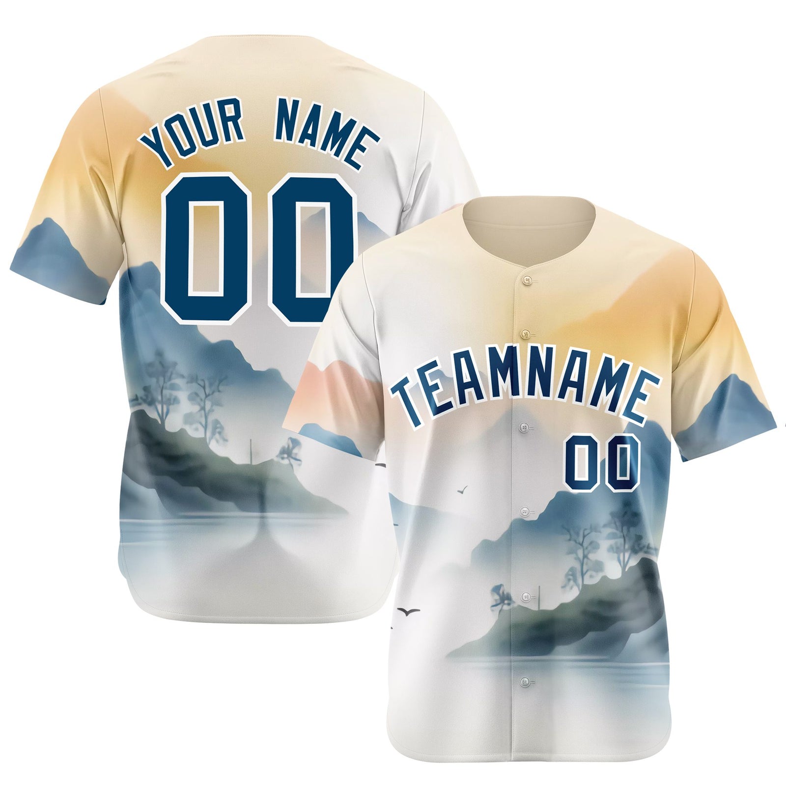 Custom White Light Blue Orange Authentic Printed Fashion Baseball Jersey