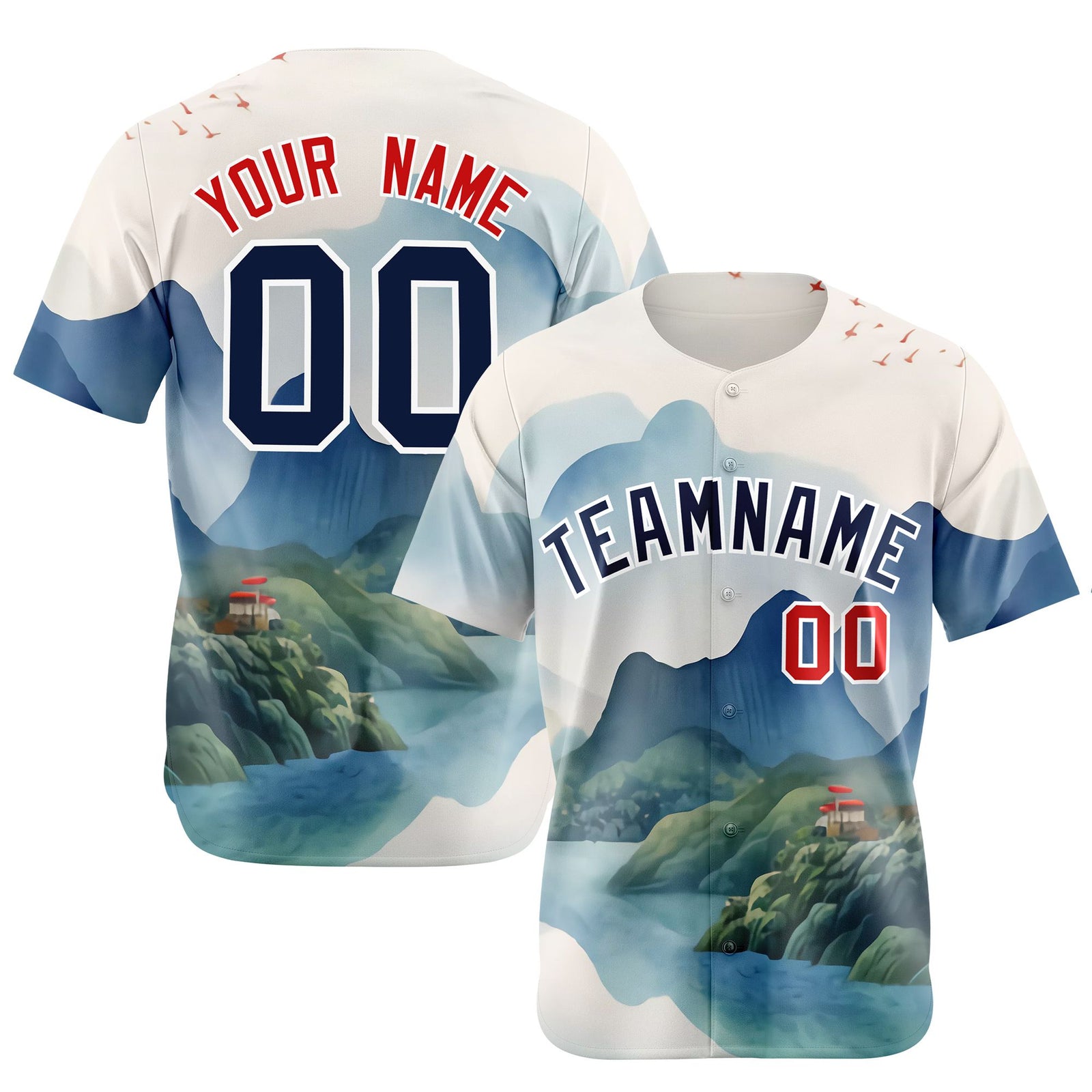 Custom White Navy Light Blue Authentic Printed Fashion Baseball Jersey