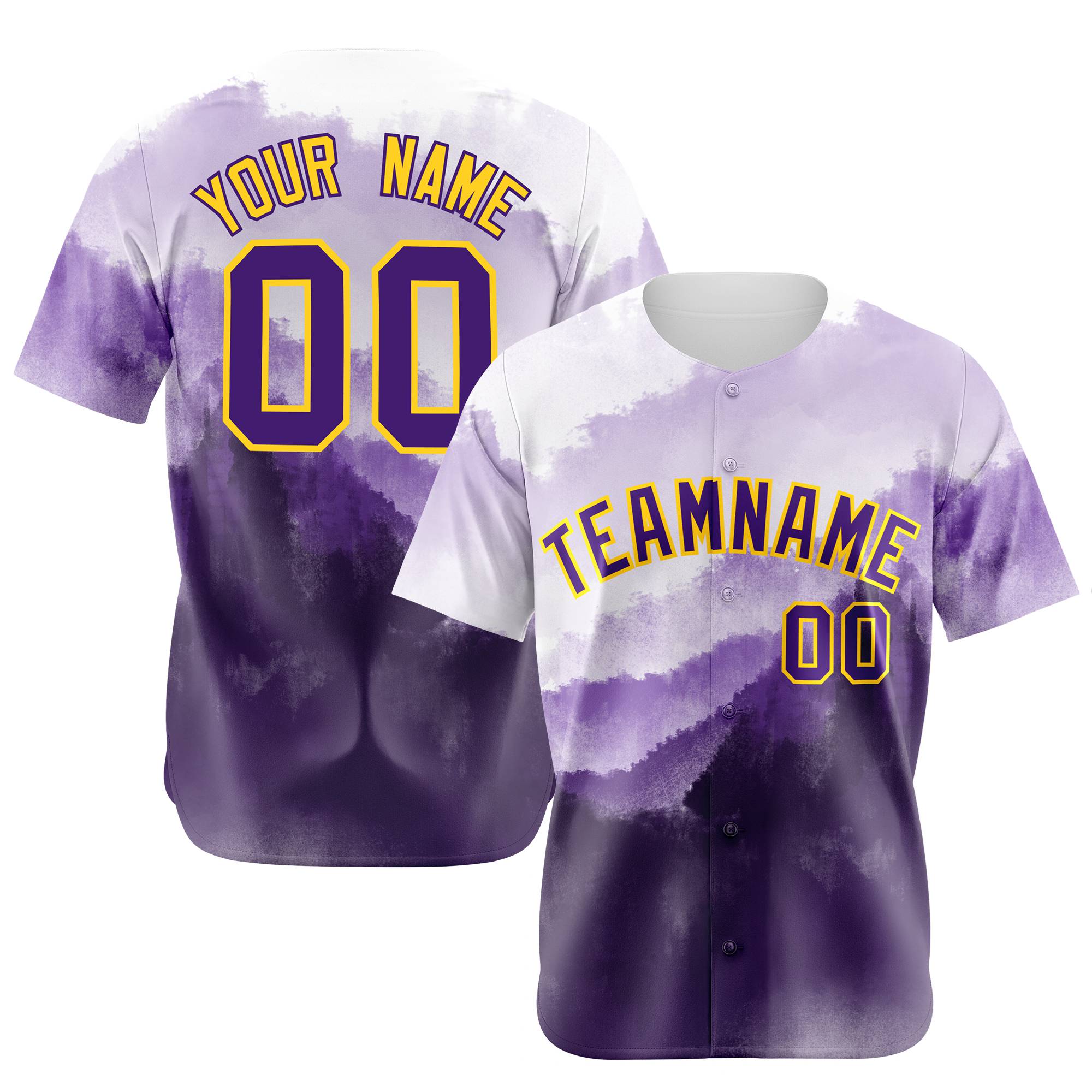 Custom White Purple Gold Authentic Printed Fashion Baseball Jersey