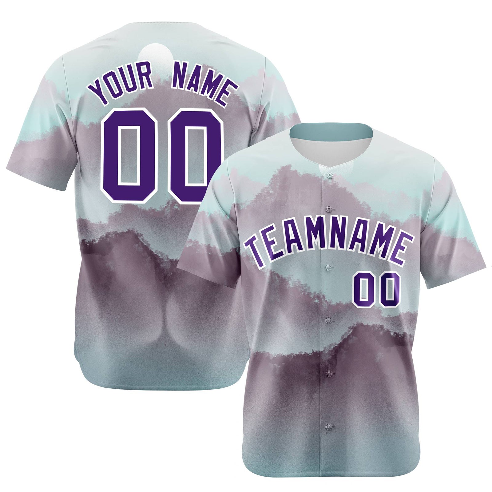 Custom White Purple Gray Authentic Printed Fashion Baseball Jersey