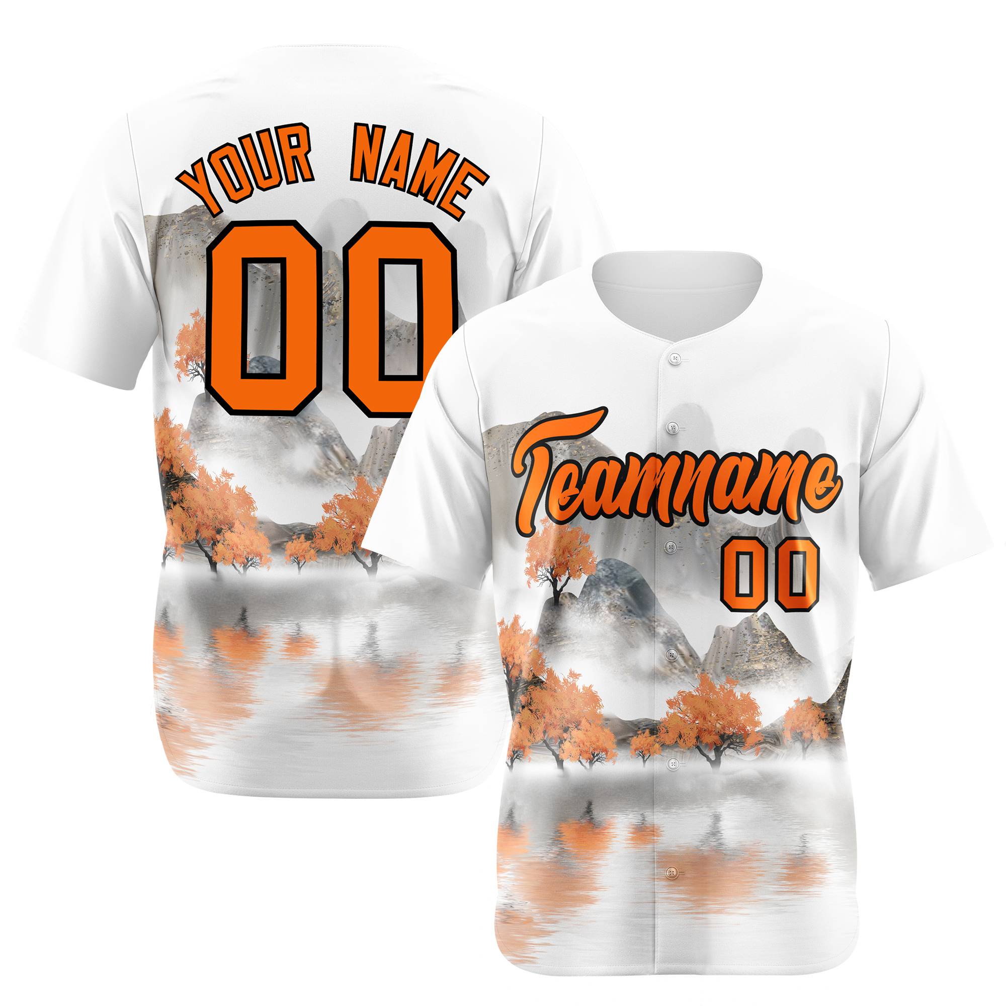 Custom White Orange Black Authentic Printed Fashion Baseball Jersey