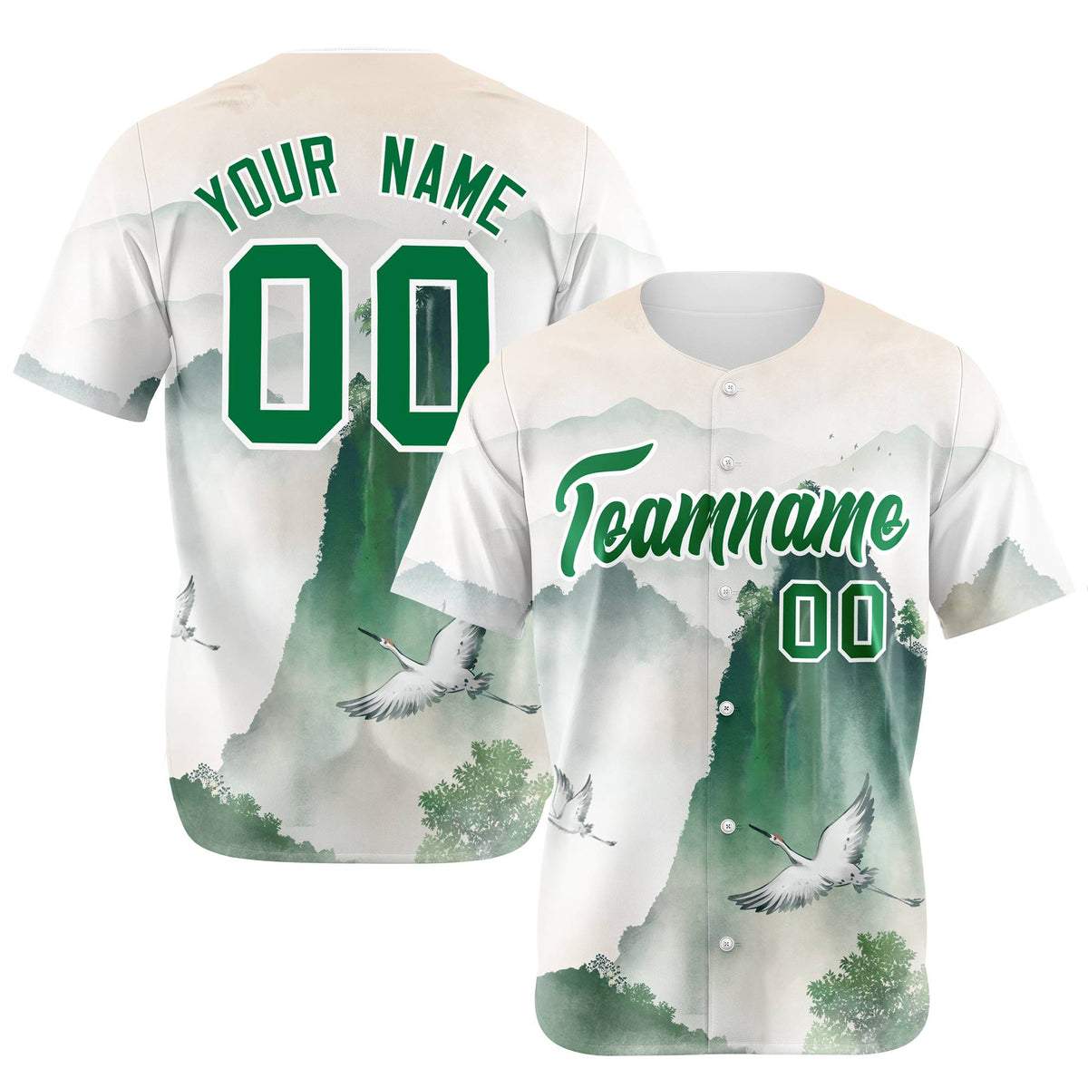 Custom White Green White Authentic Printed Fashion Baseball Jersey