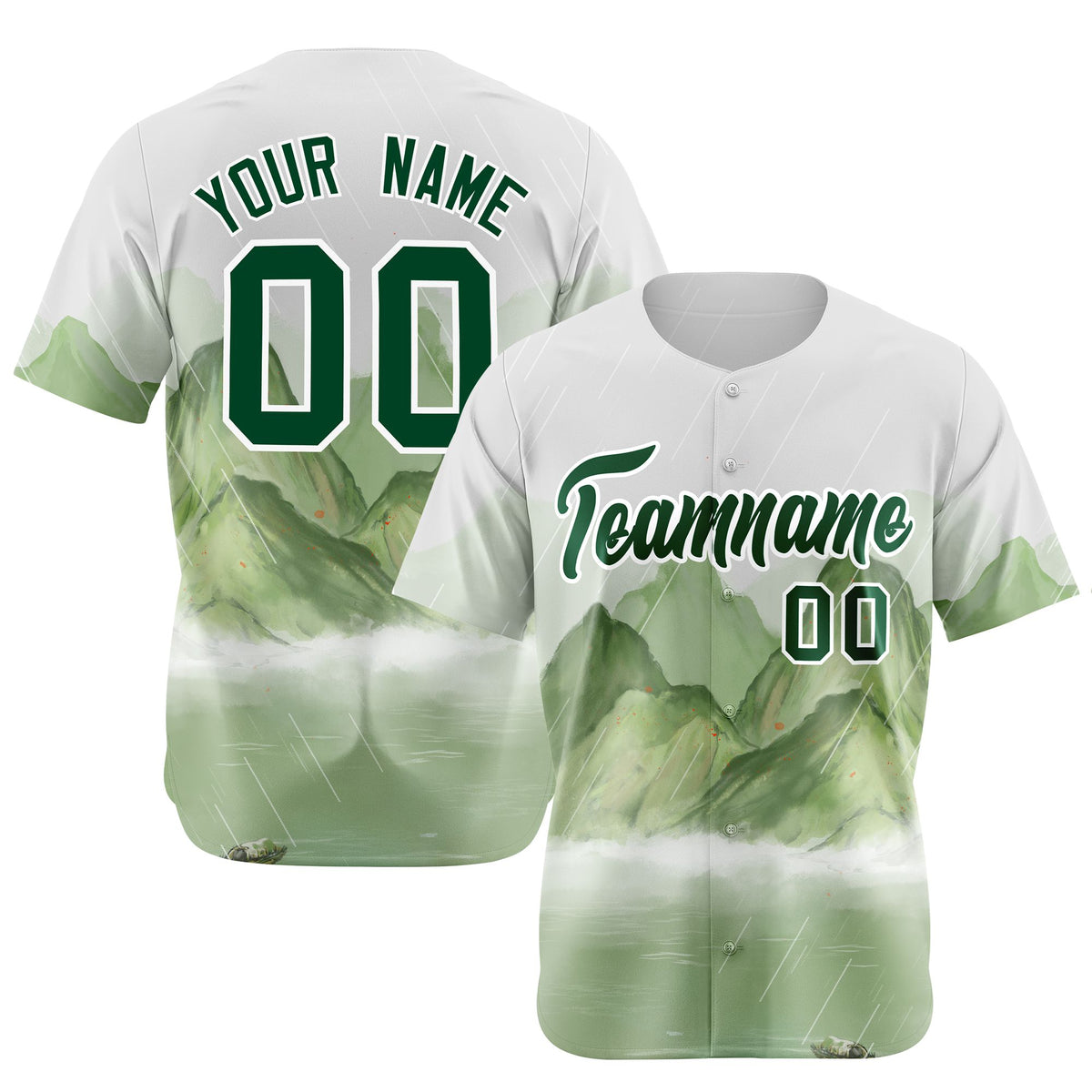 Custom White Kelly Green Authentic Printed Fashion Baseball Jersey