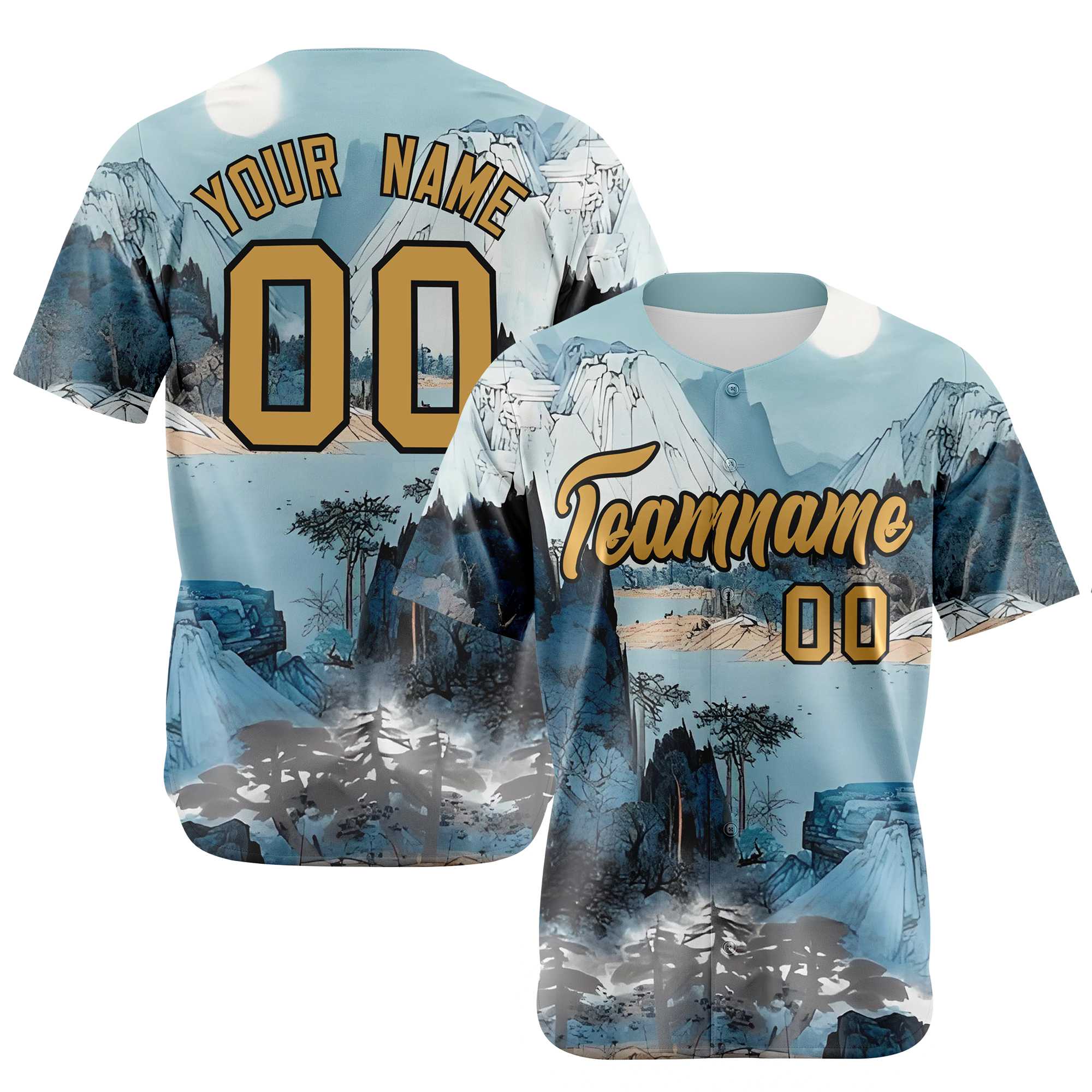 Custom White Brown Light Blue Authentic Printed Fashion Baseball Jersey