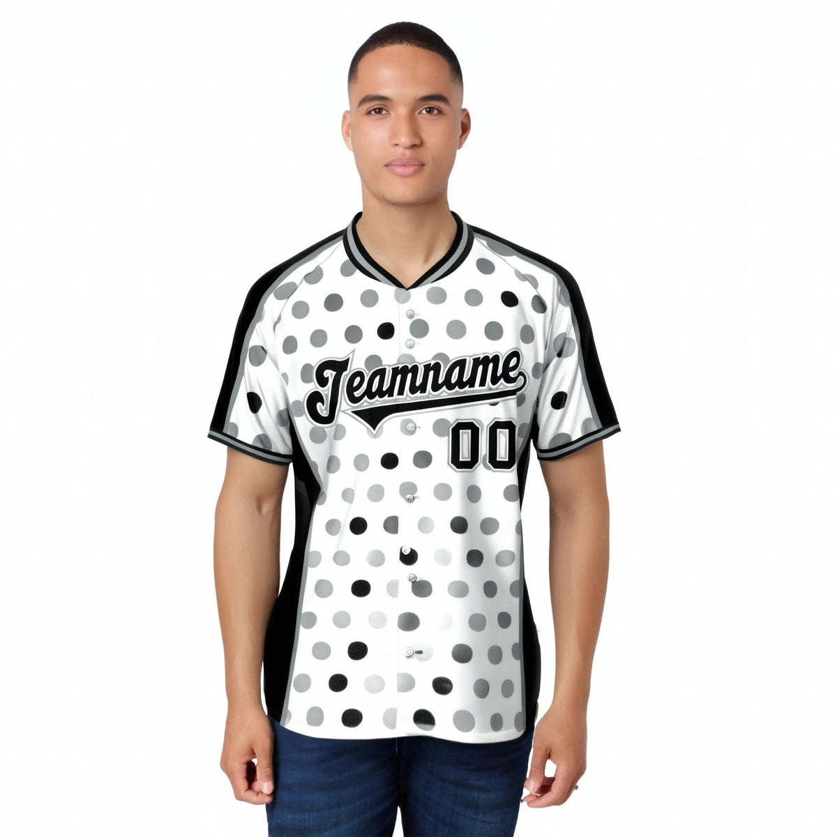 Custom White Black Gray Authentic Polka Dot Fashion Baseball Jersey