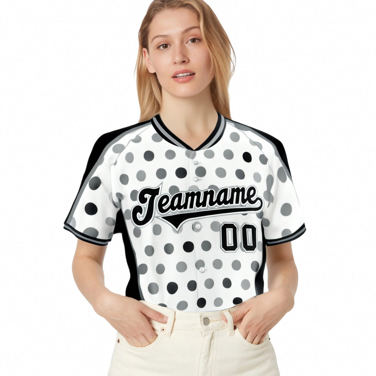 Custom White Black Gray Authentic Polka Dot Fashion Baseball Jersey