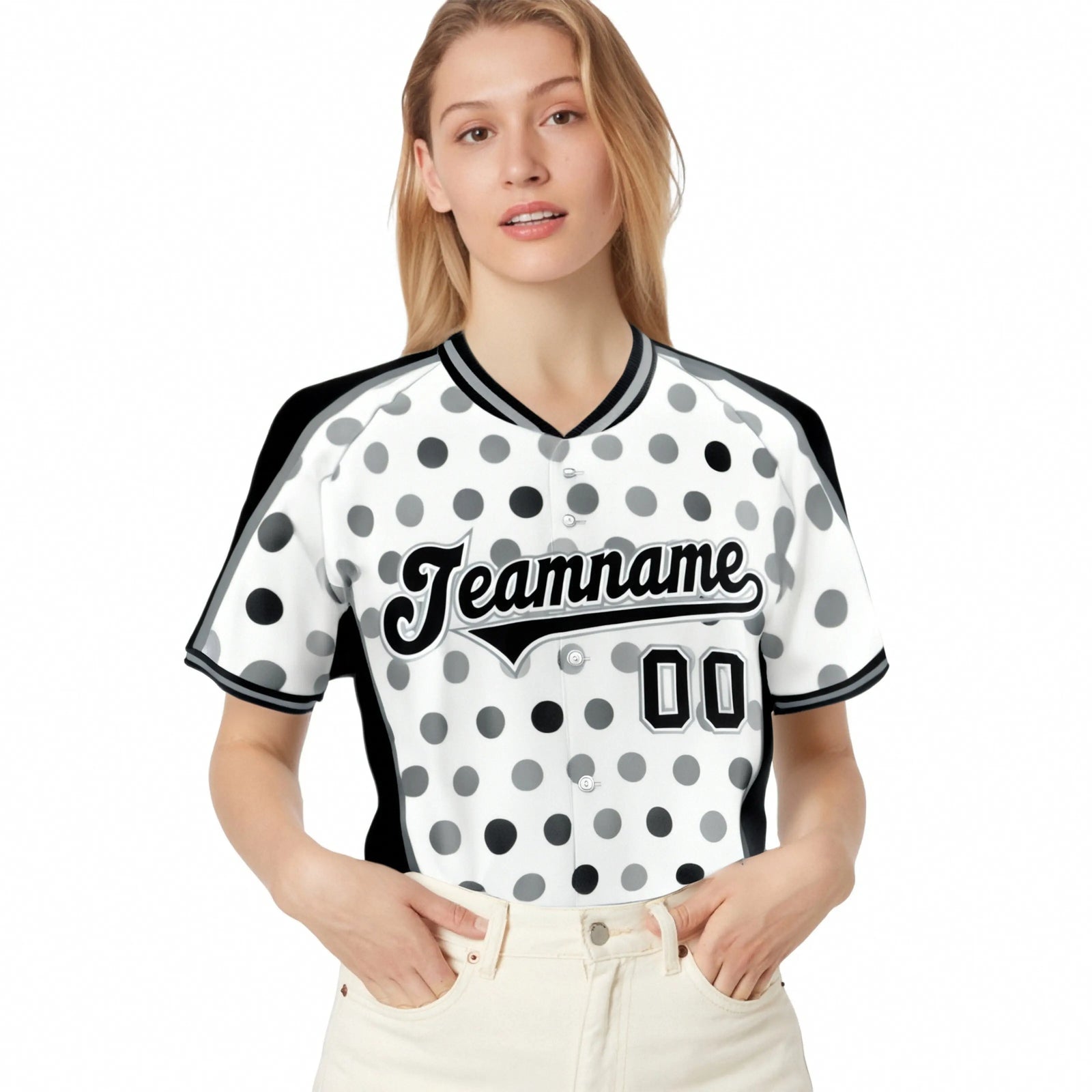 Custom White Black Gray Authentic Polka Dot Fashion Baseball Jersey