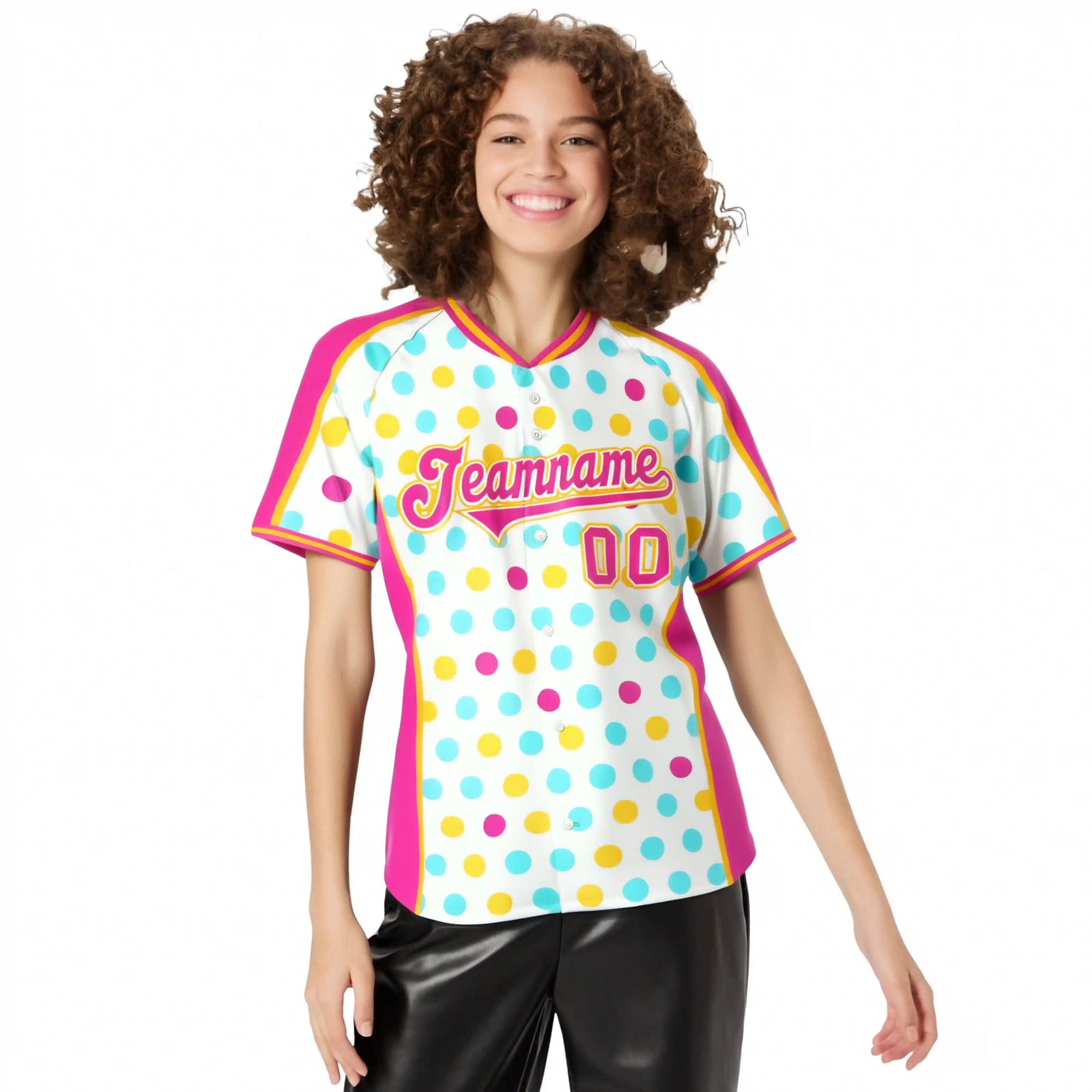 Custom White Pink Gold Authentic Polka Dot Fashion Baseball Jersey