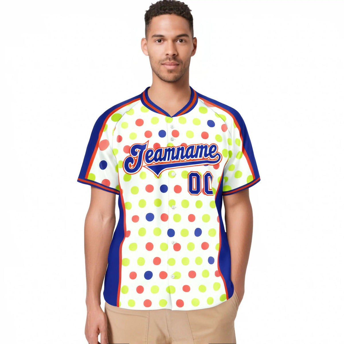 Custom White Royal Blue Orange Authentic Polka Dot Fashion Baseball Jersey