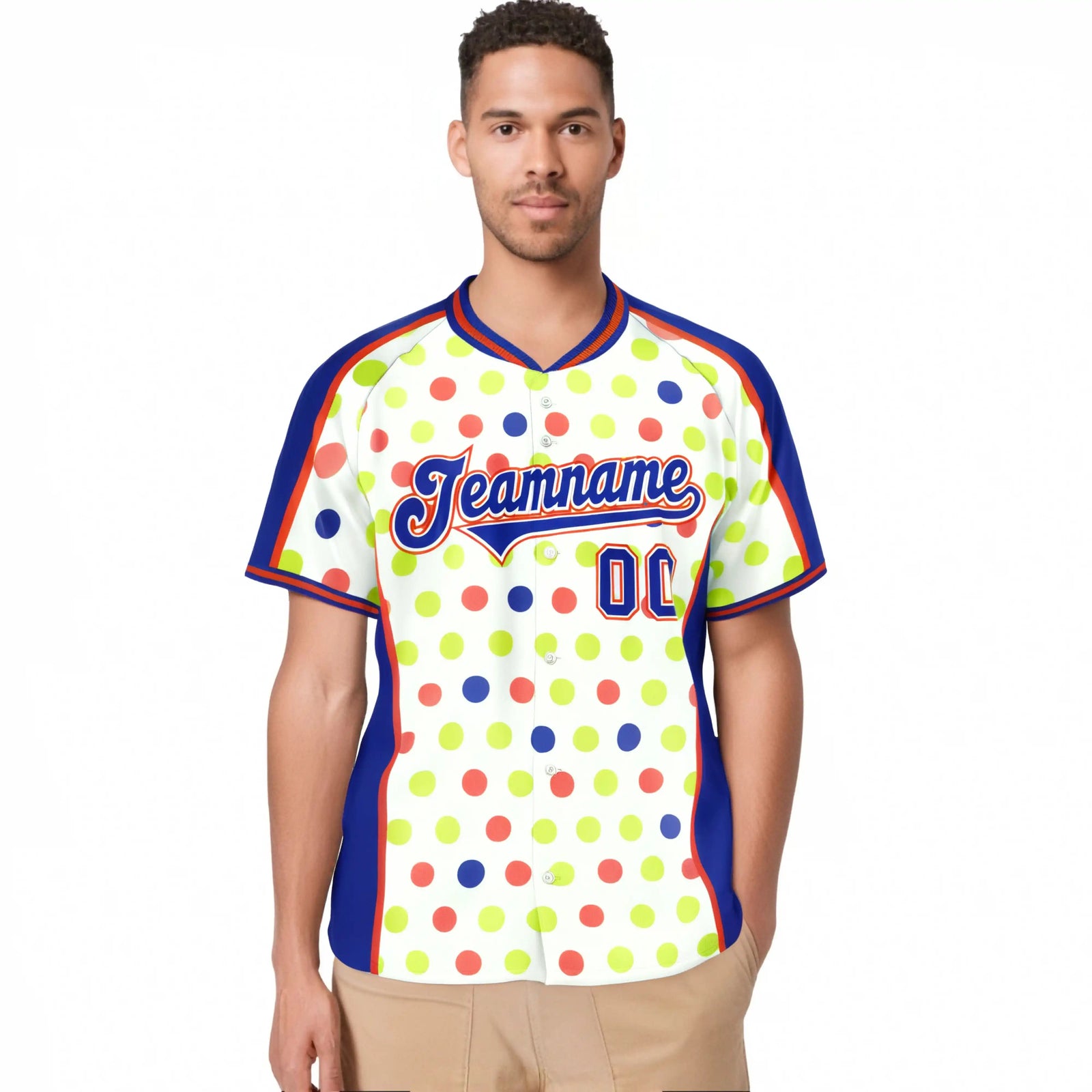 Custom White Royal Blue Orange Authentic Polka Dot Fashion Baseball Jersey