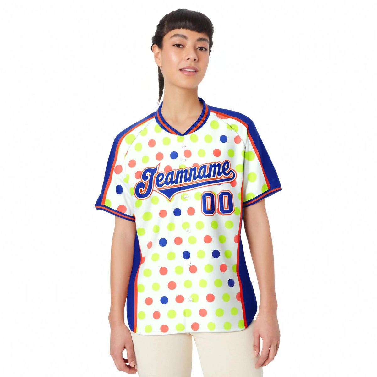 Custom White Royal Blue Orange Authentic Polka Dot Fashion Baseball Jersey