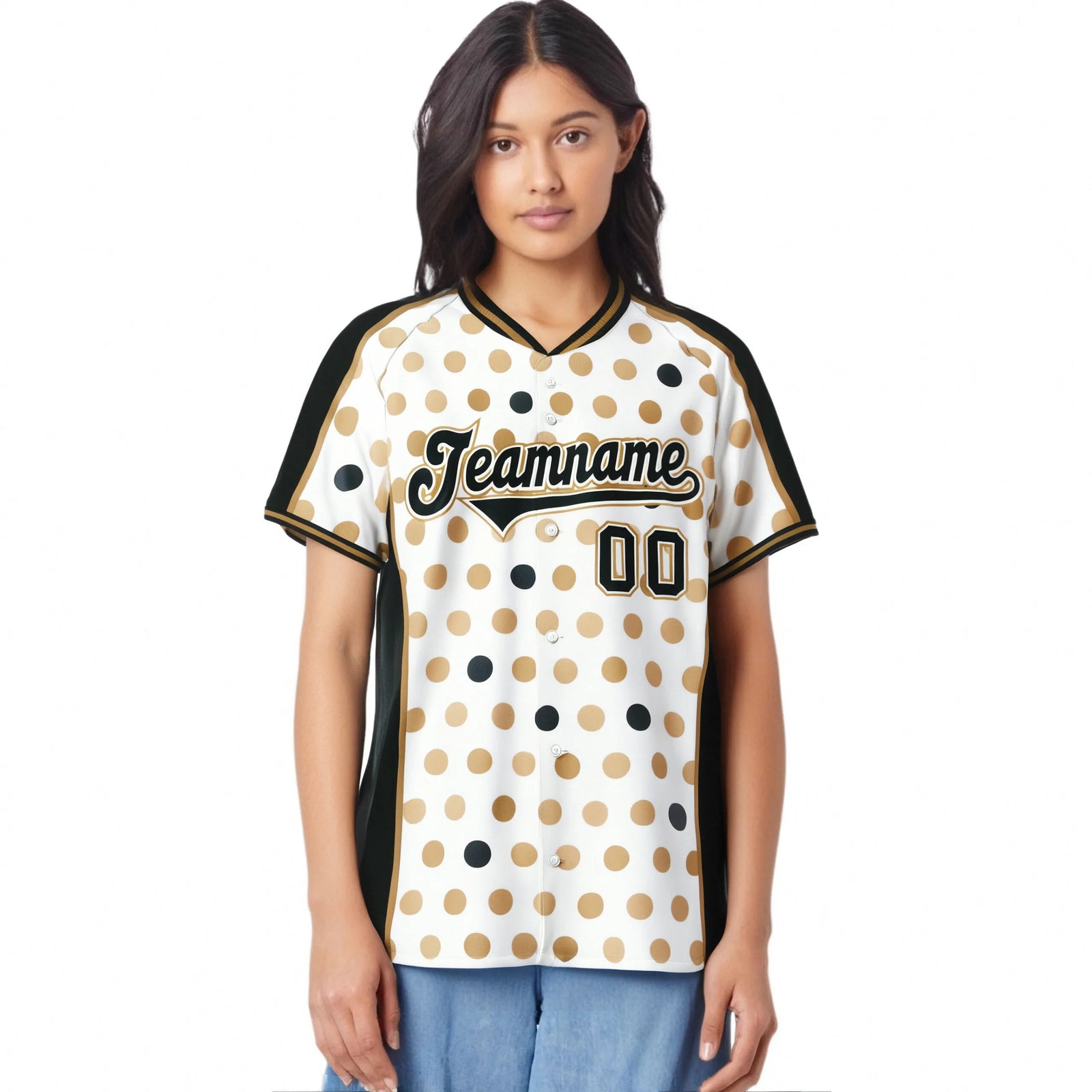 Custom White Black Old Gold Authentic Polka Dot Fashion Baseball Jersey