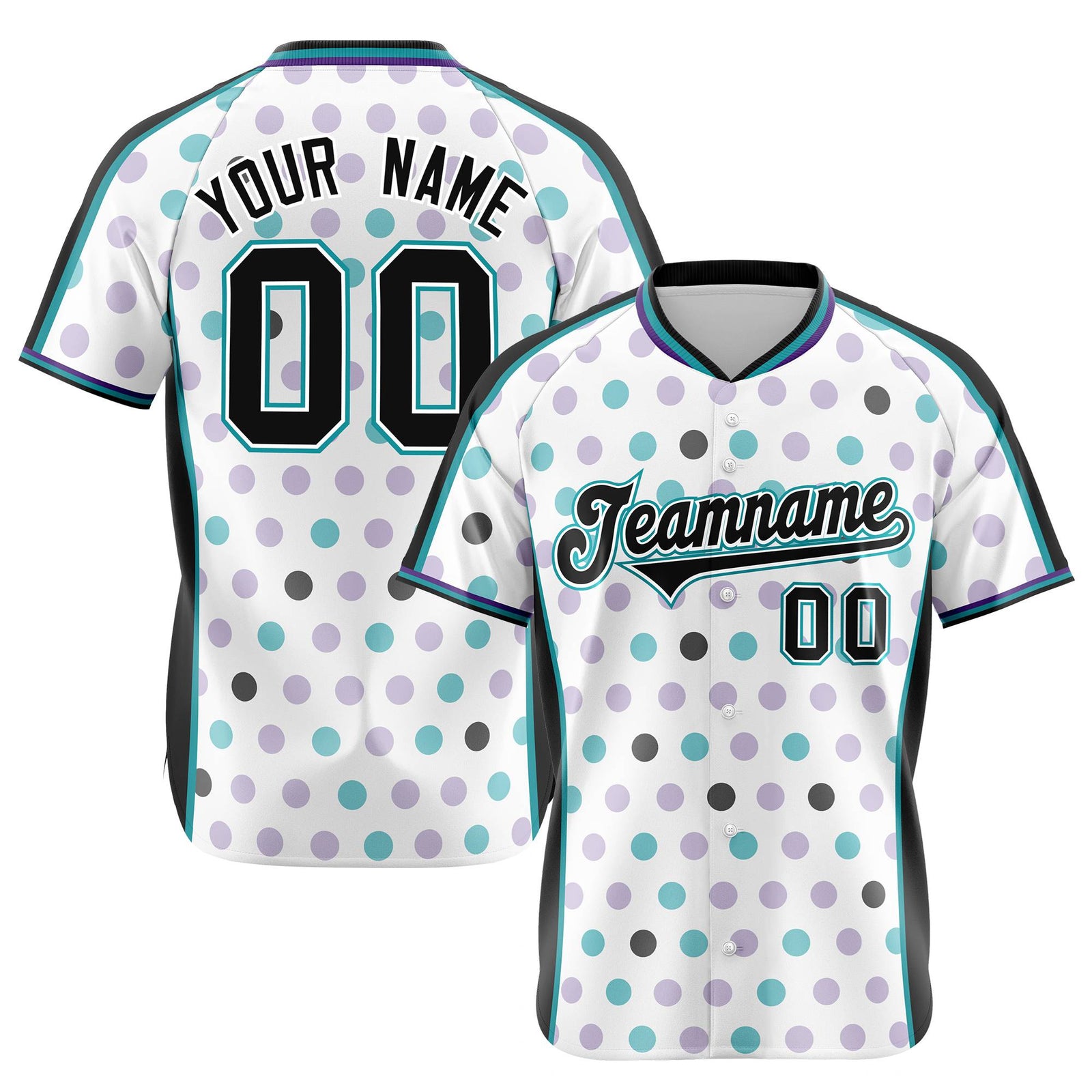 Custom White Black Aqua Authentic Polka Dot Fashion Baseball Jersey