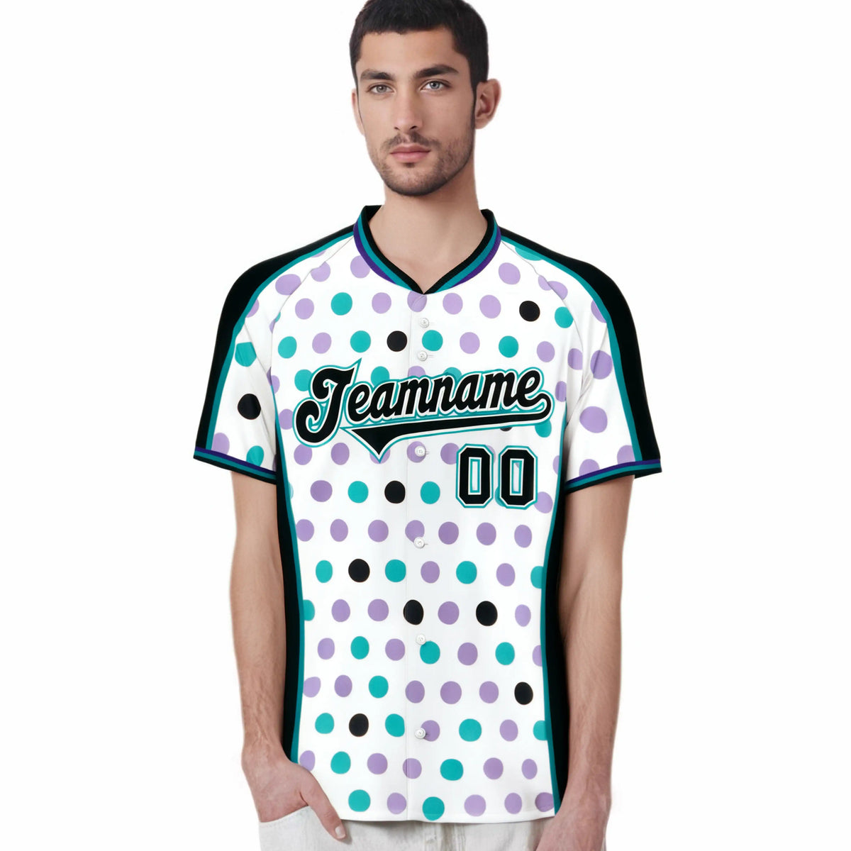 Custom White Black Aqua Authentic Polka Dot Fashion Baseball Jersey