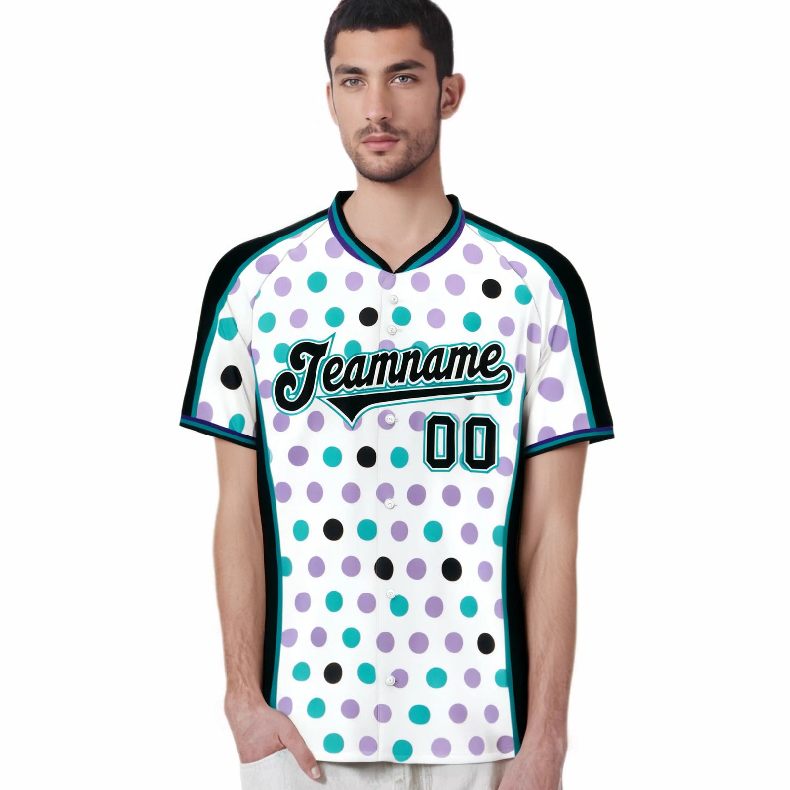 Custom White Black Aqua Authentic Polka Dot Fashion Baseball Jersey