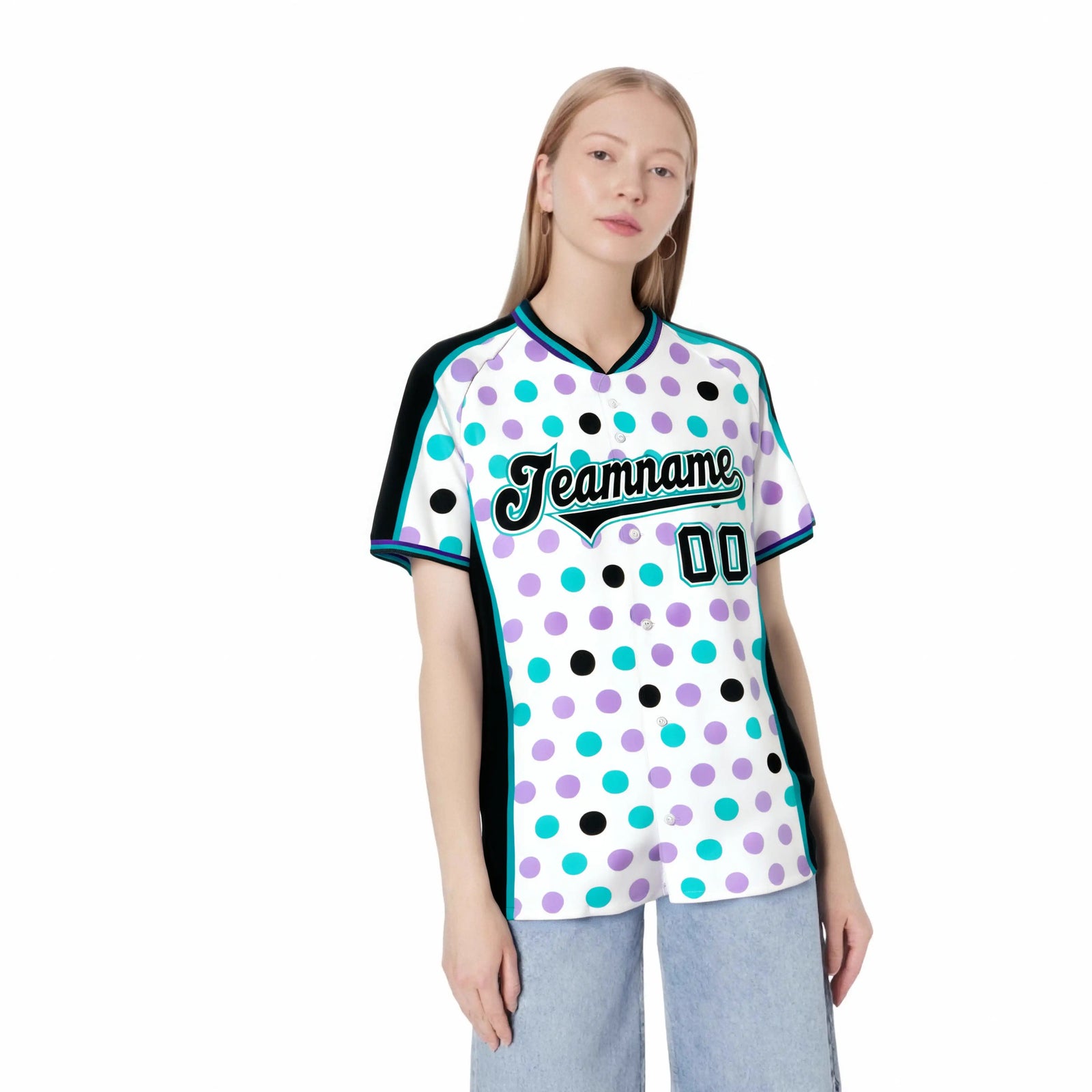 Custom White Black Aqua Authentic Polka Dot Fashion Baseball Jersey