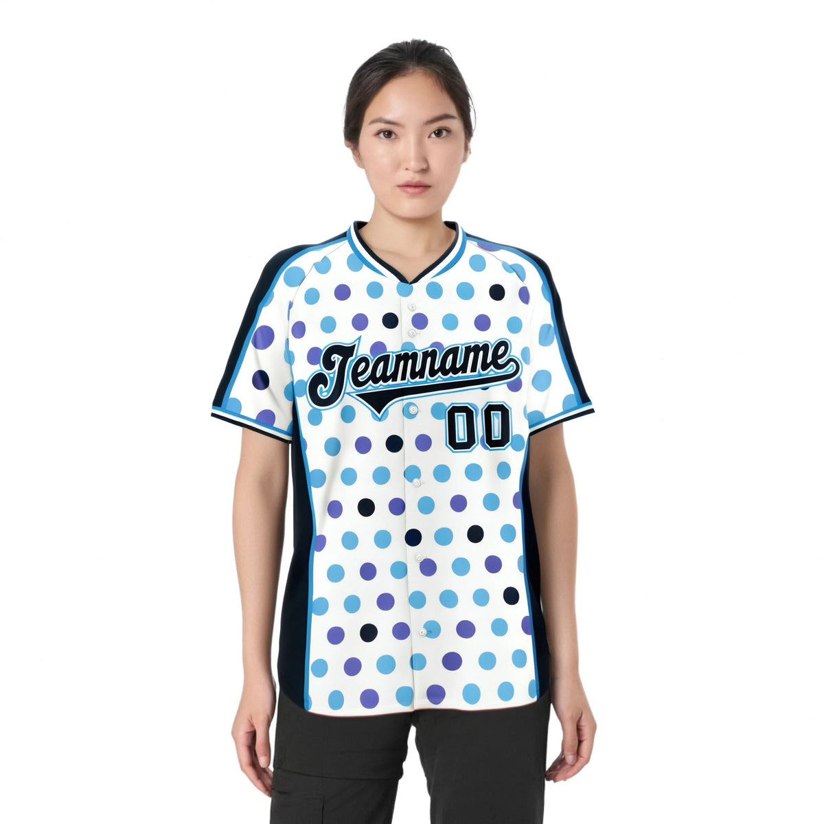Custom White Navy Powder Blue Navy Authentic Polka Dot Fashion Baseball Jersey