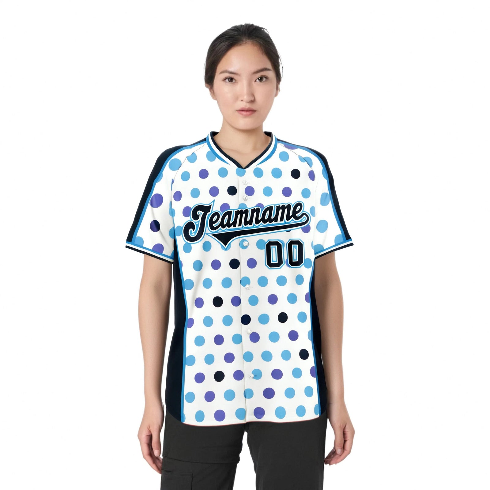 Custom White Navy Powder Blue Navy Authentic Polka Dot Fashion Baseball Jersey