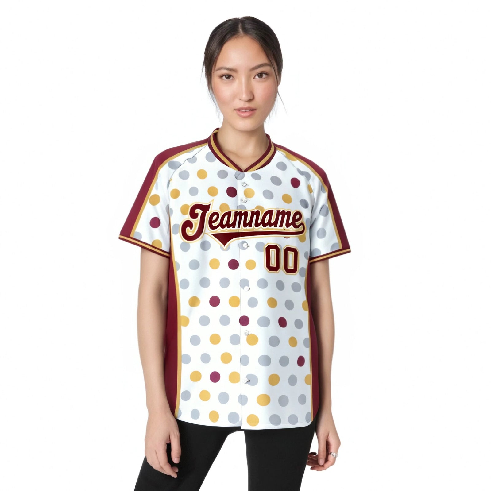 Custom White Crimson Khaki Authentic Polka Dot Fashion Baseball Jersey