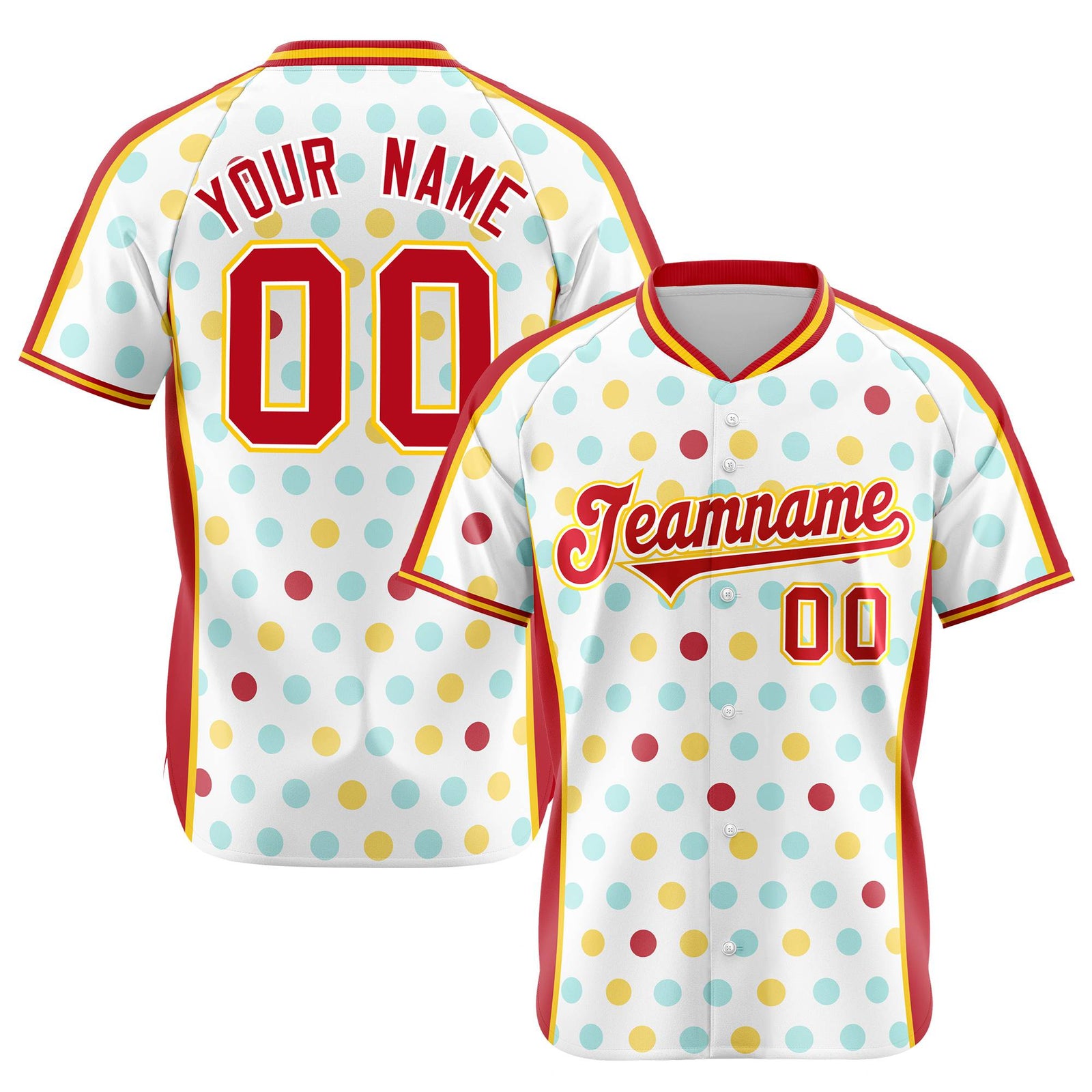 Custom White Red Gold Authentic Polka Dot Fashion Baseball Jersey