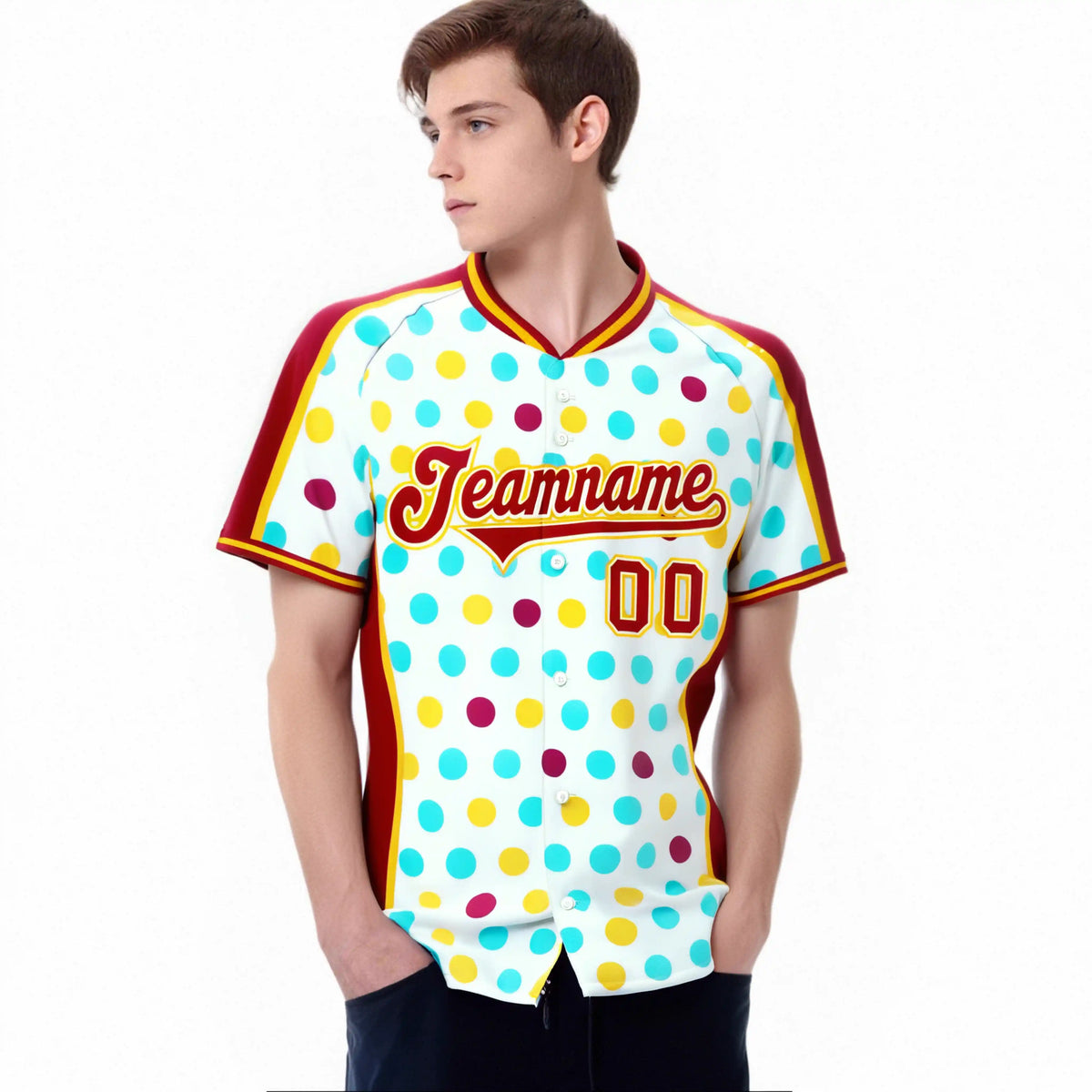 Custom White Red Gold Authentic Polka Dot Fashion Baseball Jersey