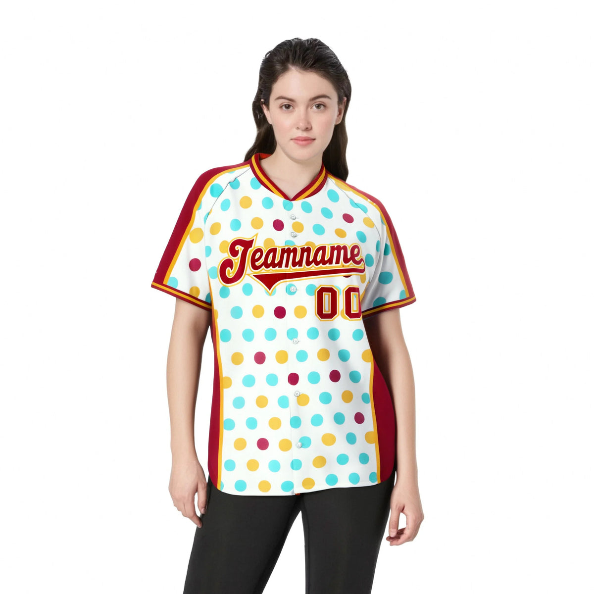 Custom White Red Gold Authentic Polka Dot Fashion Baseball Jersey