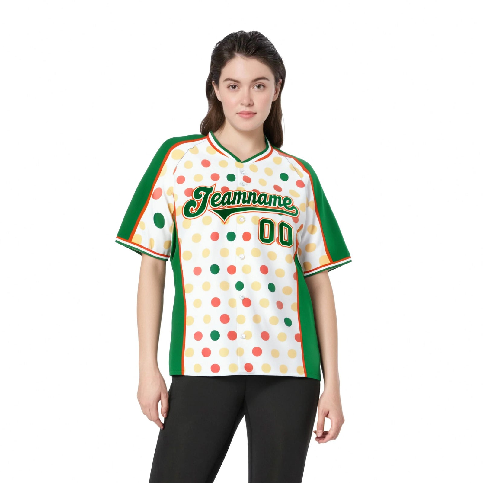 Custom White Kelly Green Orange Gold Authentic Polka Dot Fashion Baseball Jersey