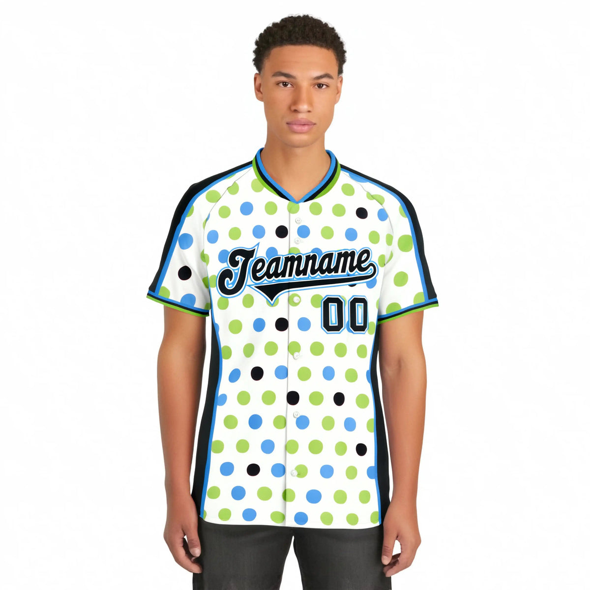 Custom White Black Powder Blue Authentic Polka Dot Fashion Baseball Jersey