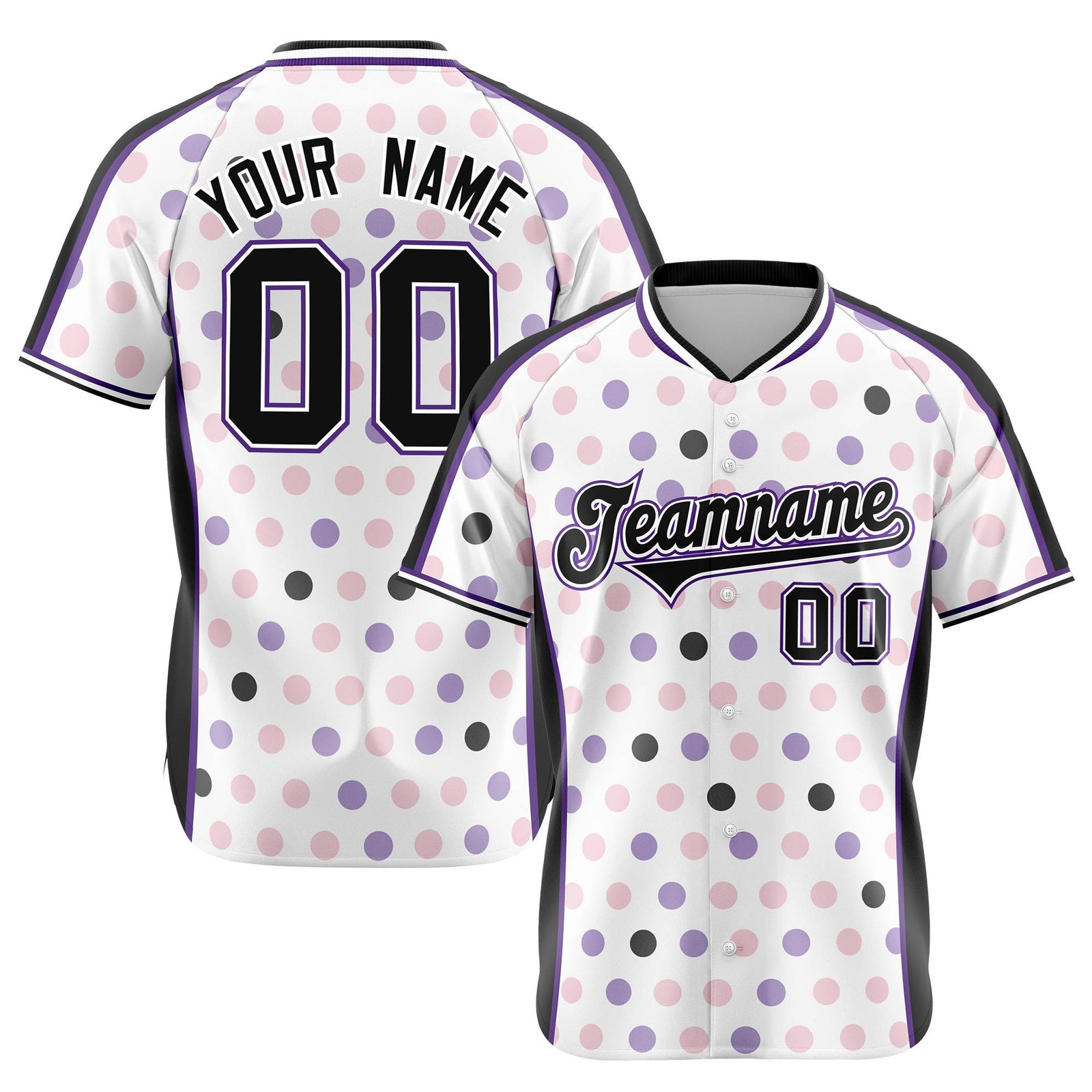 Custom White Black Pink Authentic Polka Dot Fashion Baseball Jersey