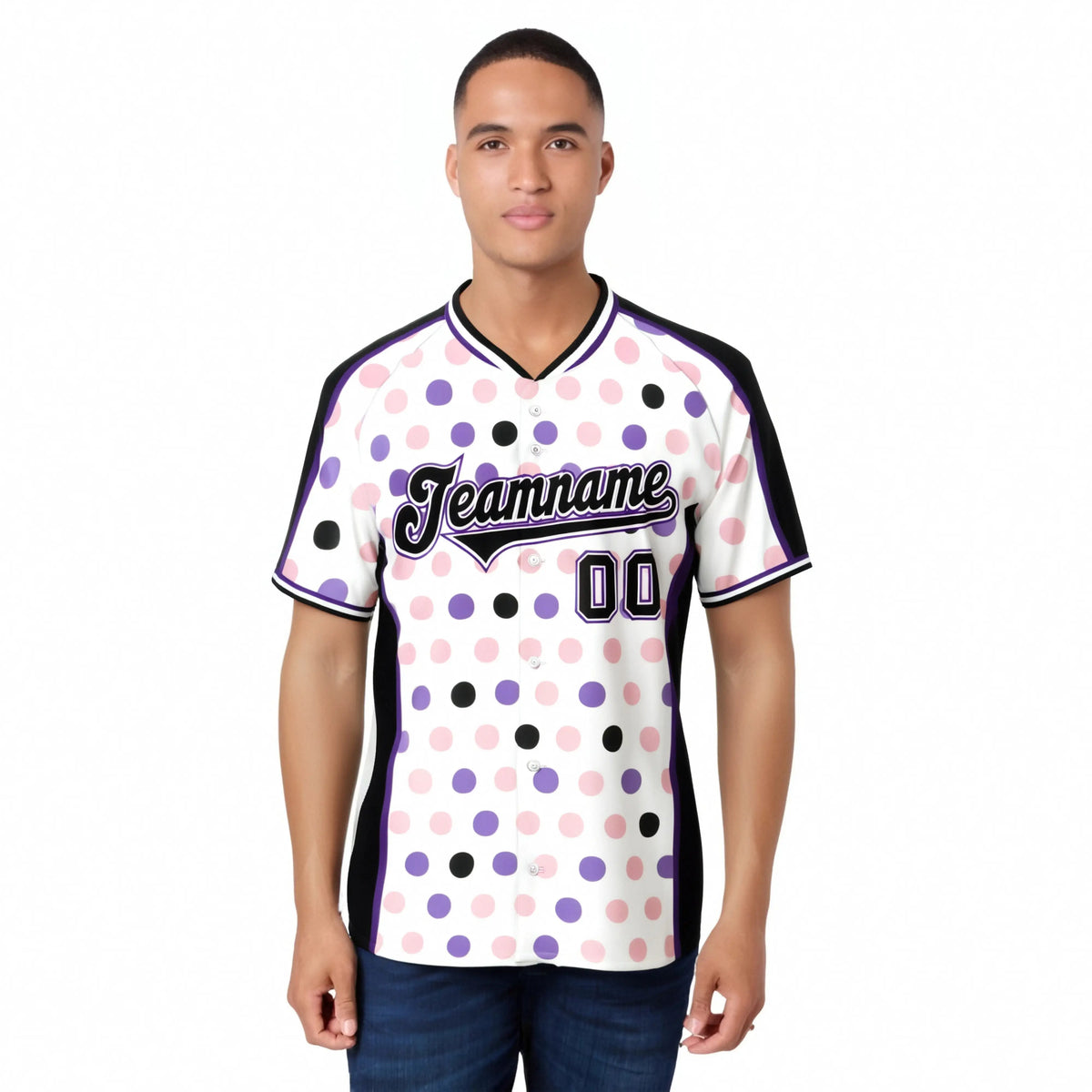Custom White Black Pink Authentic Polka Dot Fashion Baseball Jersey