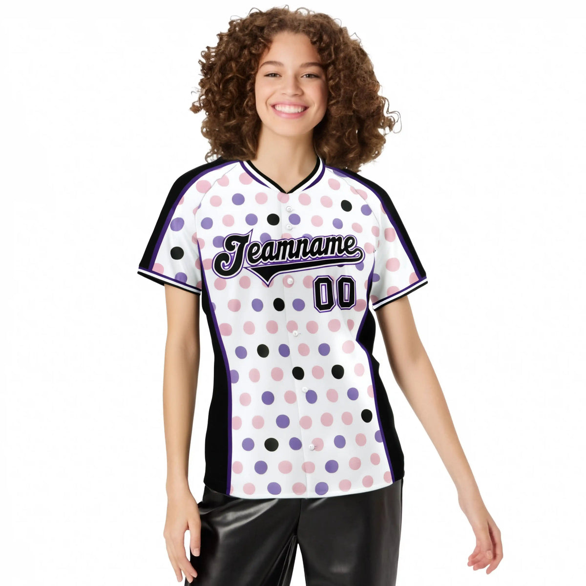 Custom White Black Pink Authentic Polka Dot Fashion Baseball Jersey