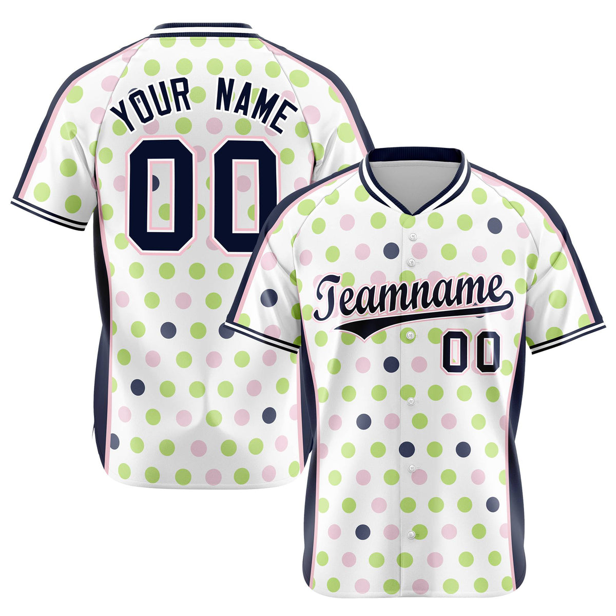Custom White Navy Green Authentic Polka Dot Fashion Baseball Jersey