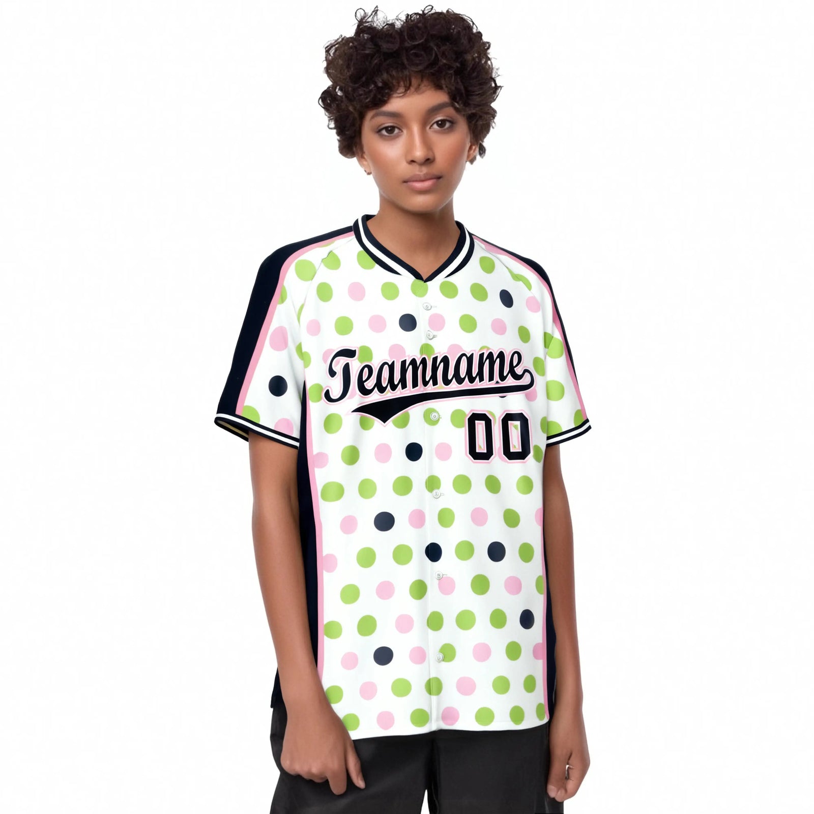 Custom White Navy Green Authentic Polka Dot Fashion Baseball Jersey