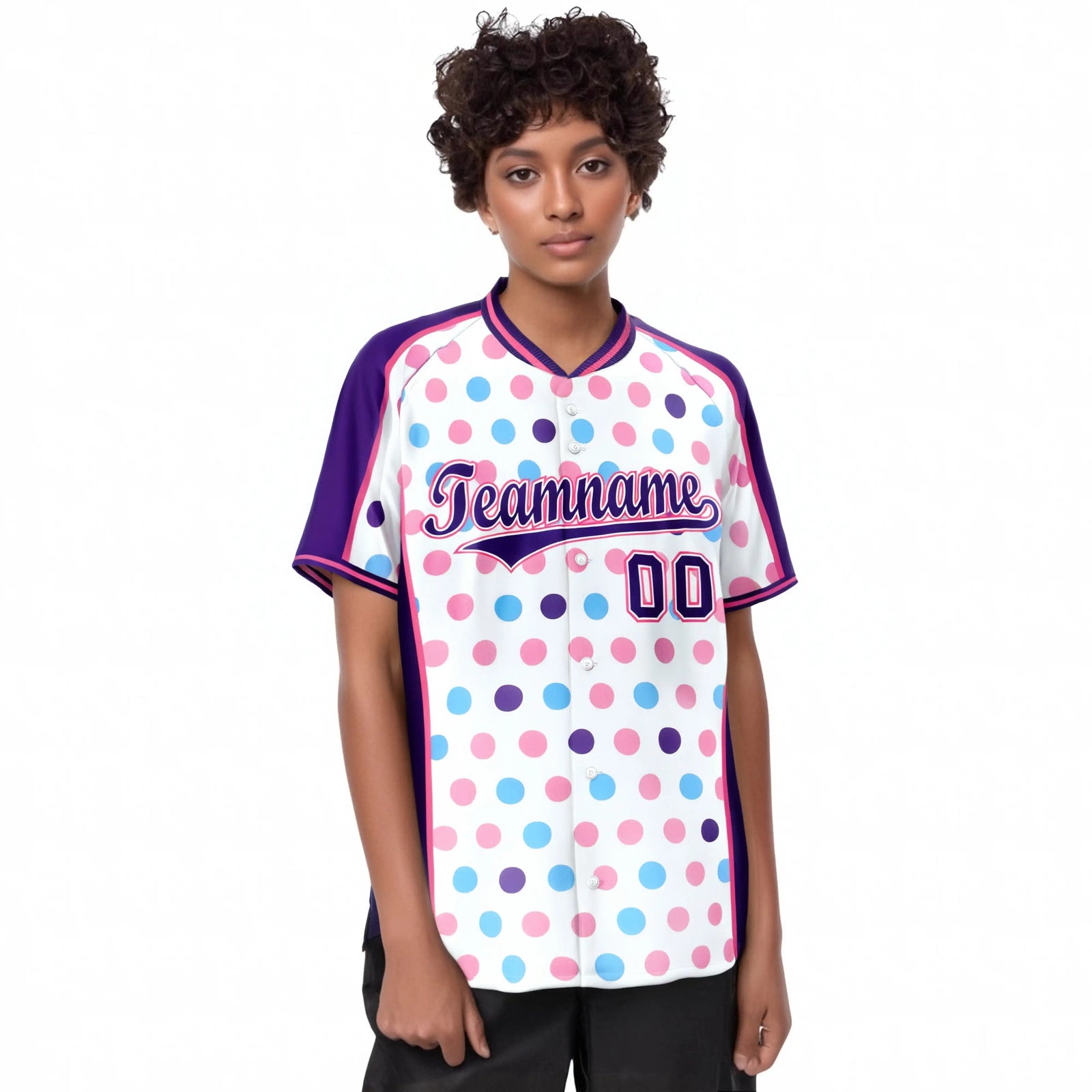 Custom White Purple Blue-Pink Authentic Polka Dot Fashion Baseball Jersey