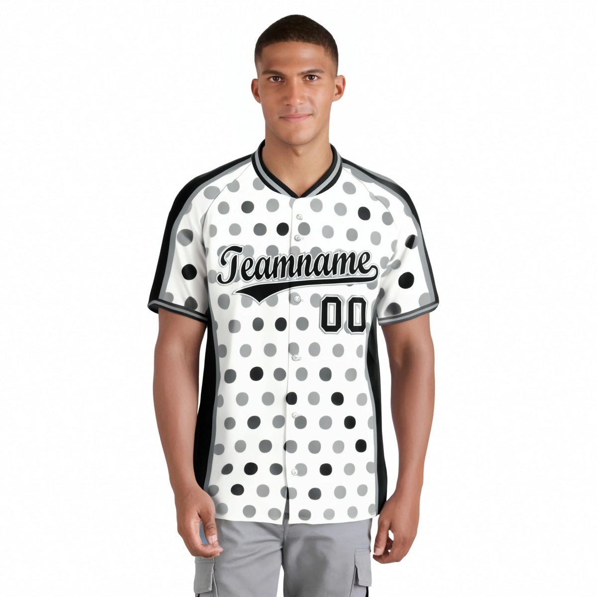 Custom White Black Gray Authentic Polka Dot Fashion Baseball Jersey