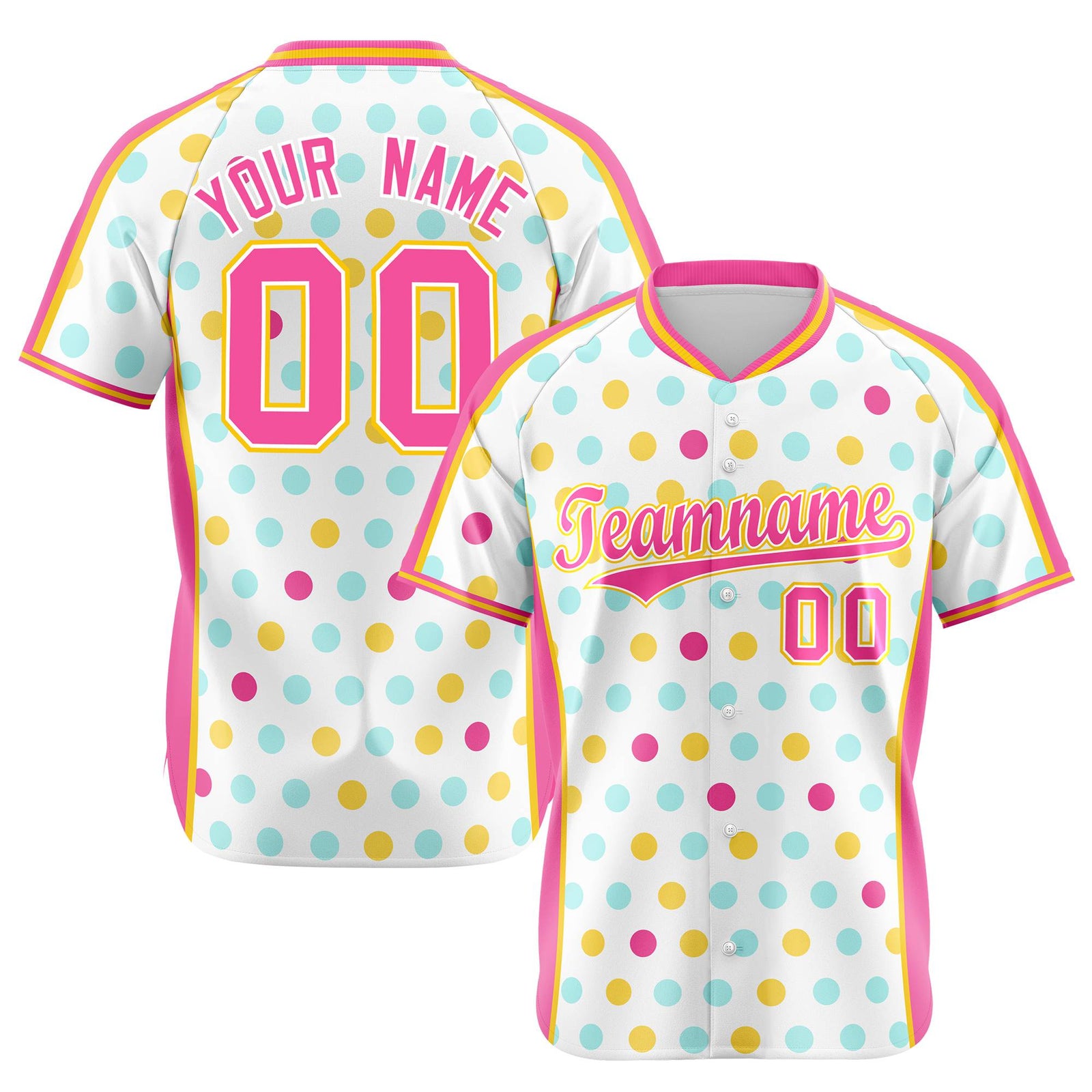 Custom White Pink Gold Authentic Polka Dot Fashion Baseball Jersey