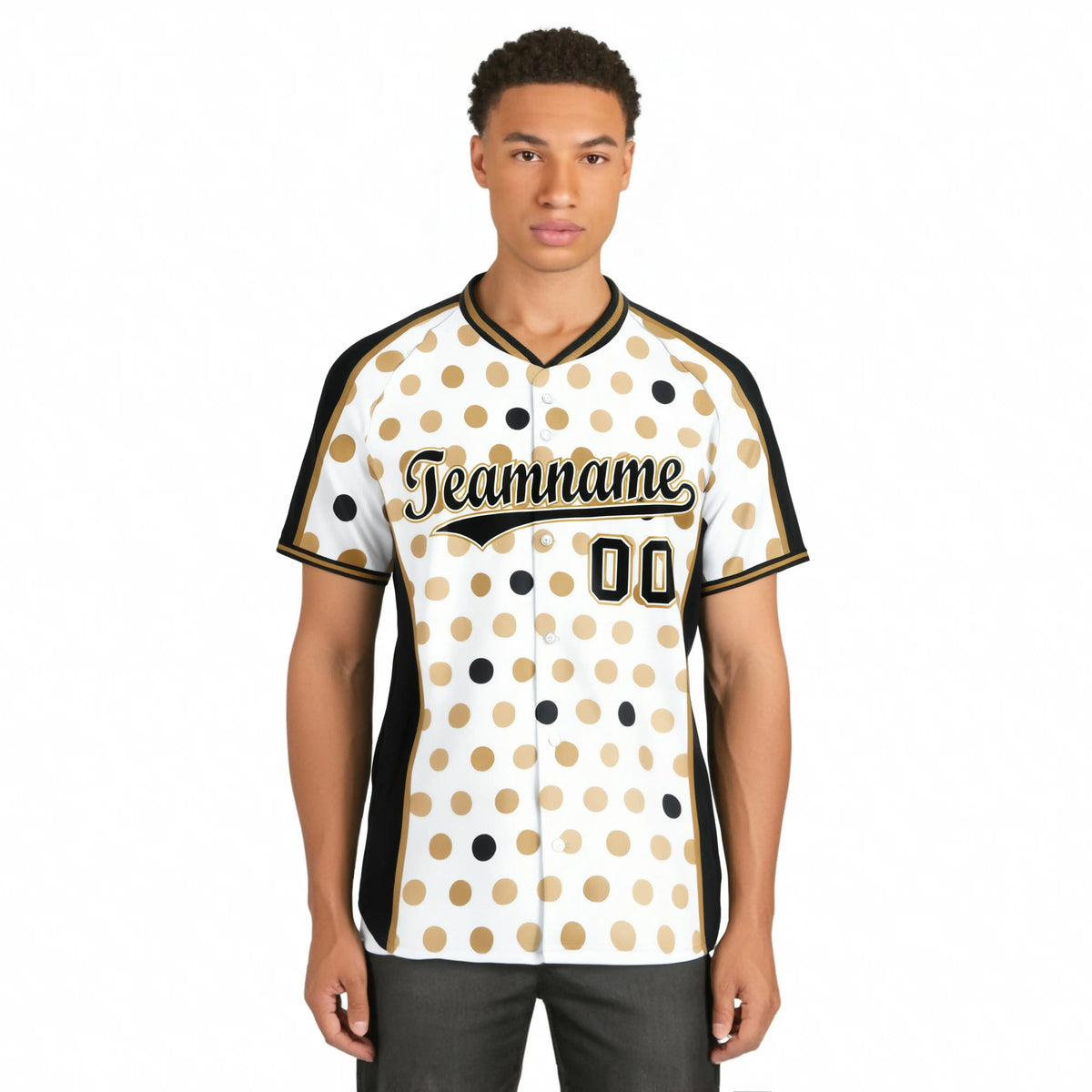 Custom White Black Old Gold Authentic Polka Dot Fashion Baseball Jersey