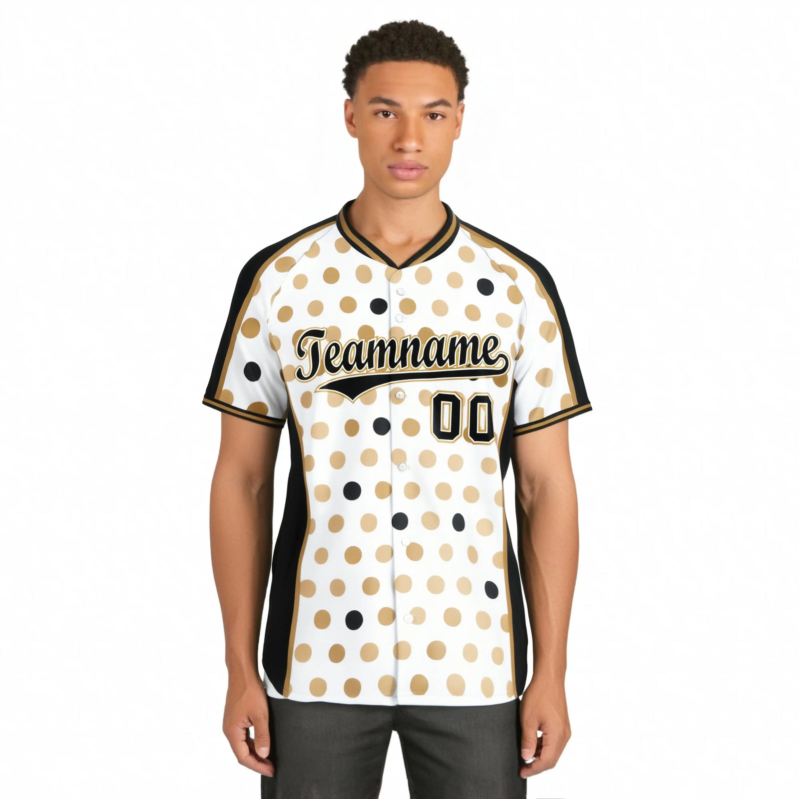 Custom White Black Old Gold Authentic Polka Dot Fashion Baseball Jersey
