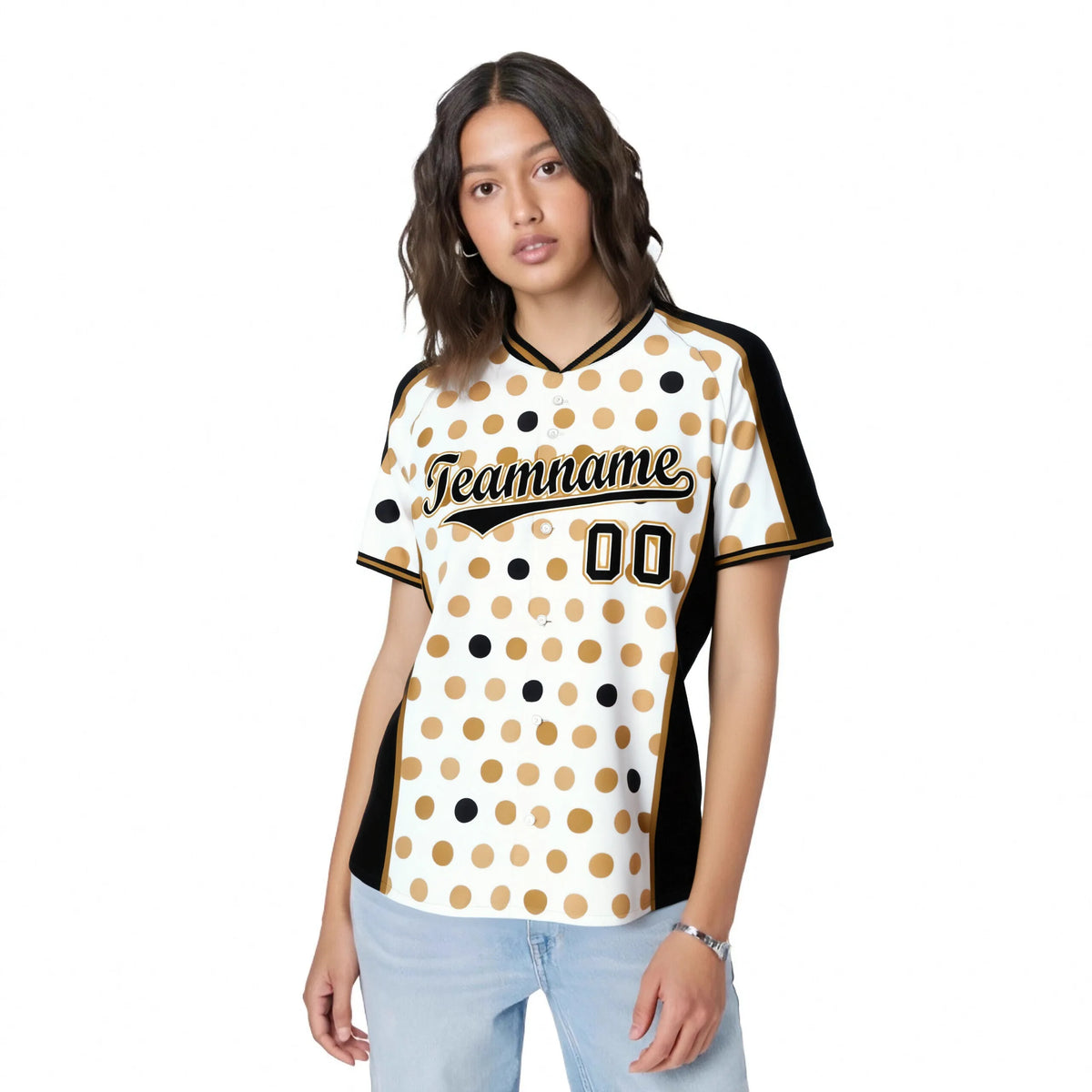 Custom White Black Old Gold Authentic Polka Dot Fashion Baseball Jersey