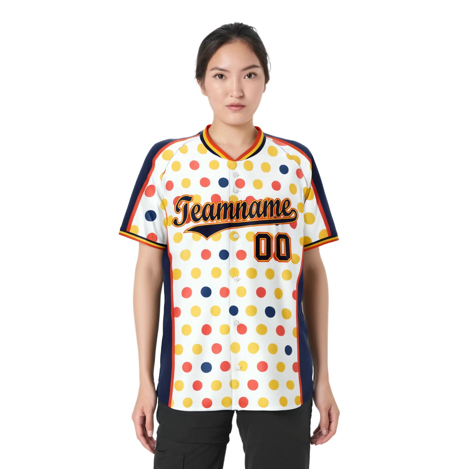 Custom White Navy Orange Gold Authentic Polka Dot Fashion Baseball Jersey
